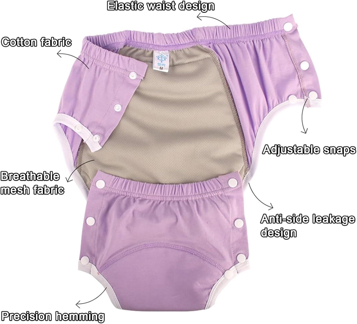 大人用コットン失禁パンツ、防水漏れ防止パンティー、調節可能で再利用可能な失禁下着、スナップ付き、失禁、高齢者、障害者用大人用布おむつ