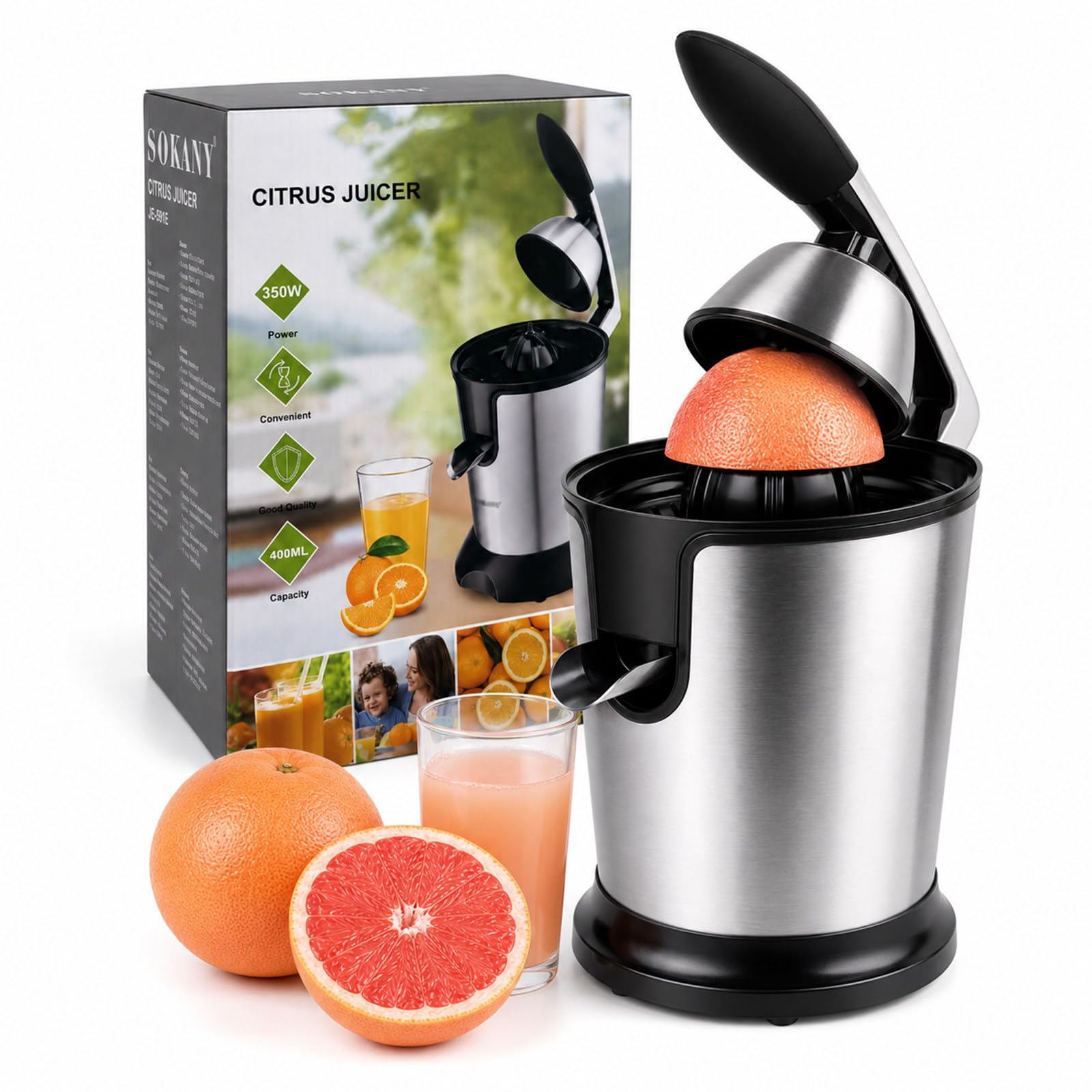 Spremiagrumi, 350 W Pressa Elettrica in Acciaio Inox per Arance e Limoni