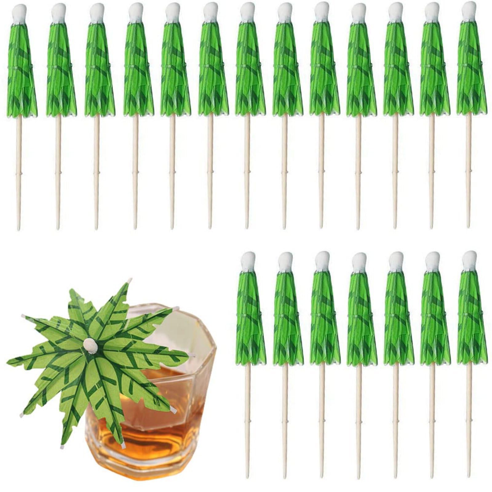 20 PCS Green Tropical Coconut Palm Tree Toothpicks Paper Umbrella Sticks Decorations Cocktail Stick Decorations for Cocktail Ornament Party Bars Drink Food Supplies