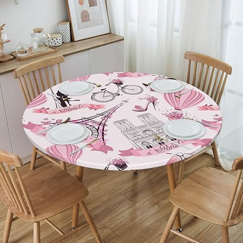 Miniatura 4 de Famame Romantic Paris - Mantel redondo ajustable con borde elástico, impermeable, con borde elástico, para interiores y exteriores, se adapta a