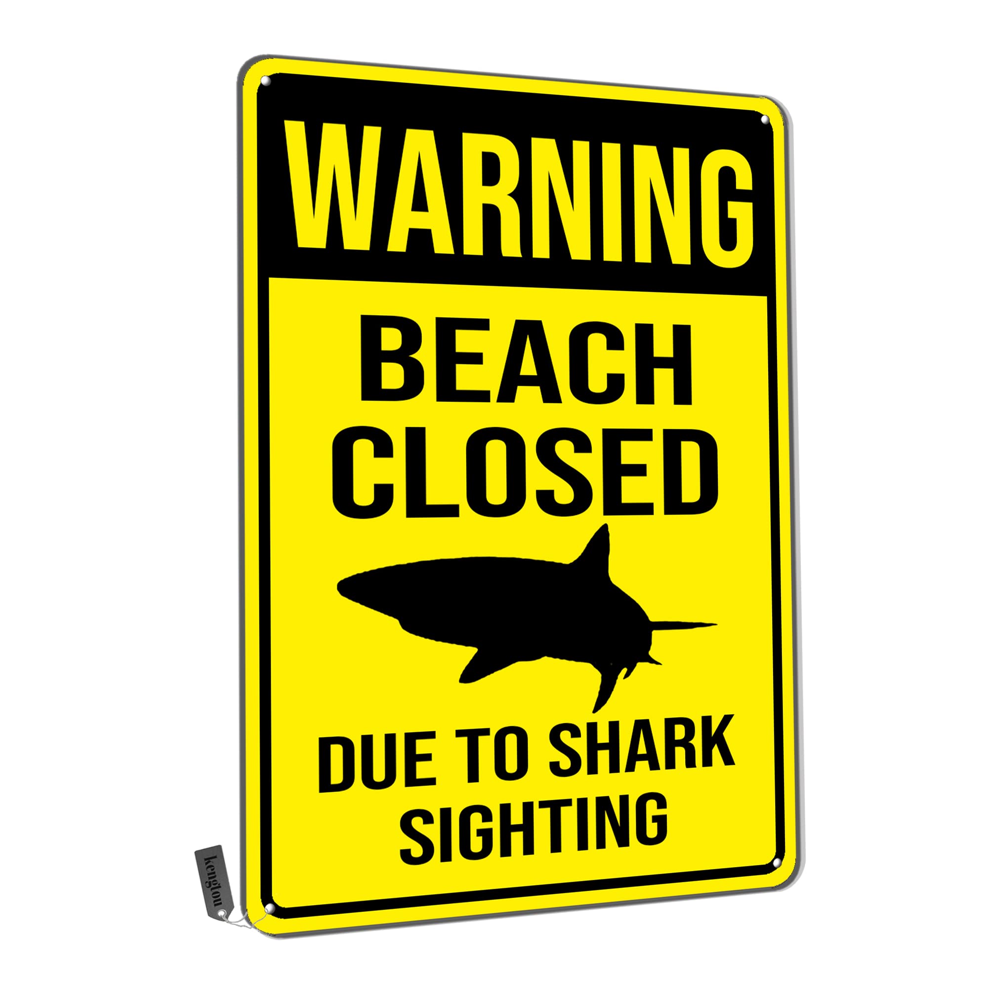 SMAZDFXX Warning Tin Signs,Warning Beach Closed Due to Sighting Metal Tin Sign for Men Women,Wall Decor for Bars,Club, Restaurants,Cafes Pubs 12"x16"