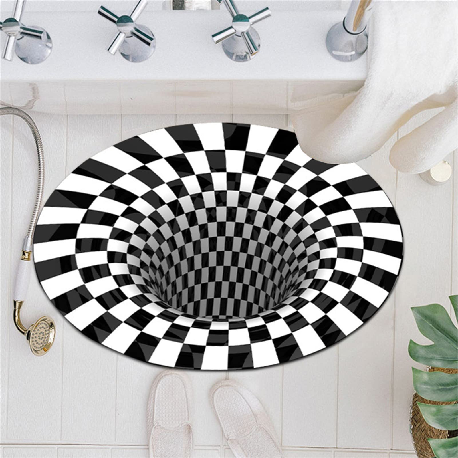 Tappeto 3D Antiscivolo Zerbino Tappeto Illusione Ottica Rotondo Tappeto A Scacchi Vortice Bianco E Nero Illusion per Soggiorno Sala da Pranzo Camera da Letto Cucina Interni Esterni,3,100cm