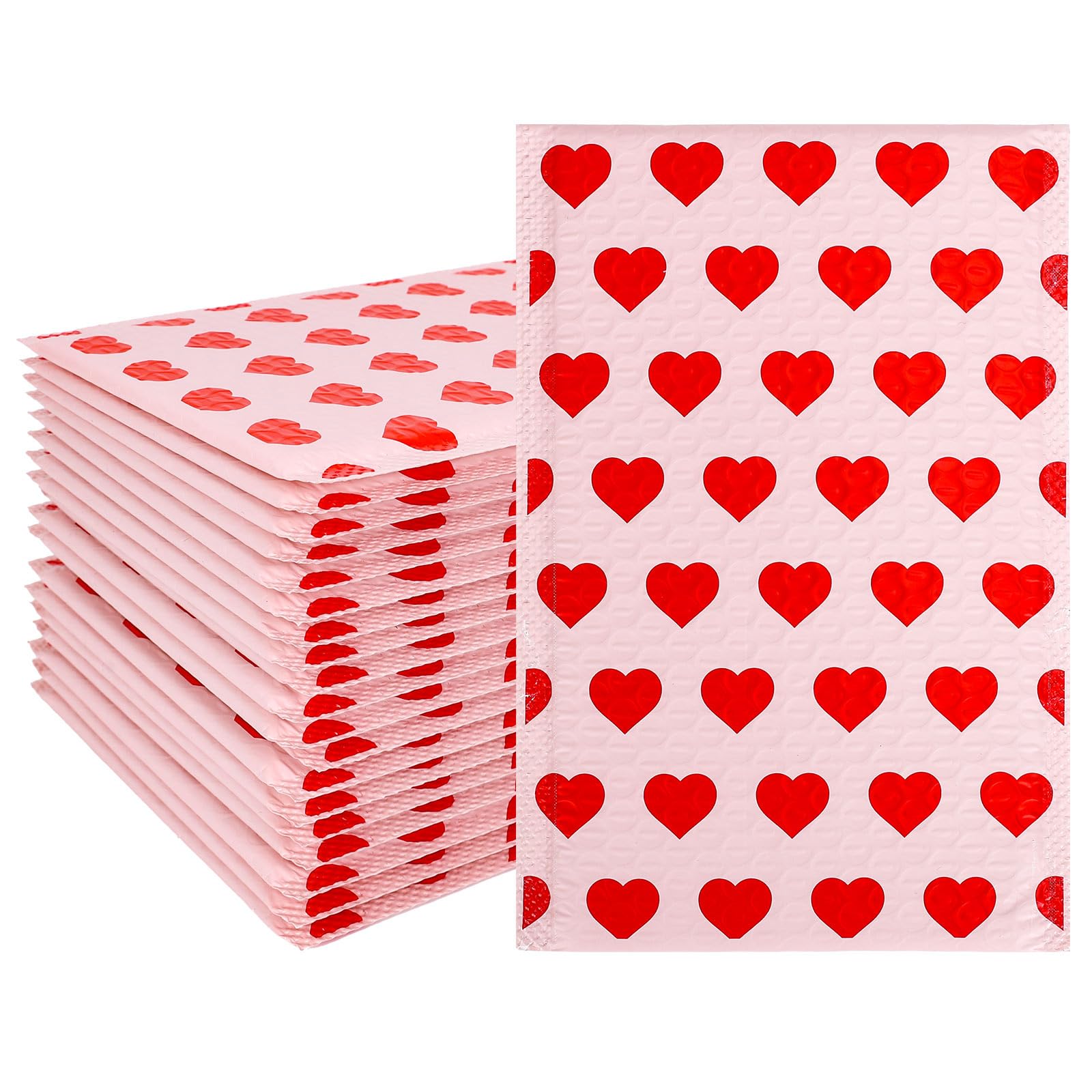 Whaline 50Pcs Valentine Bubble Mailers Red Heart Poly Padded Envelope Self Seal Mailer Bag For Small Business Boutique Packaging Mailing Makeup