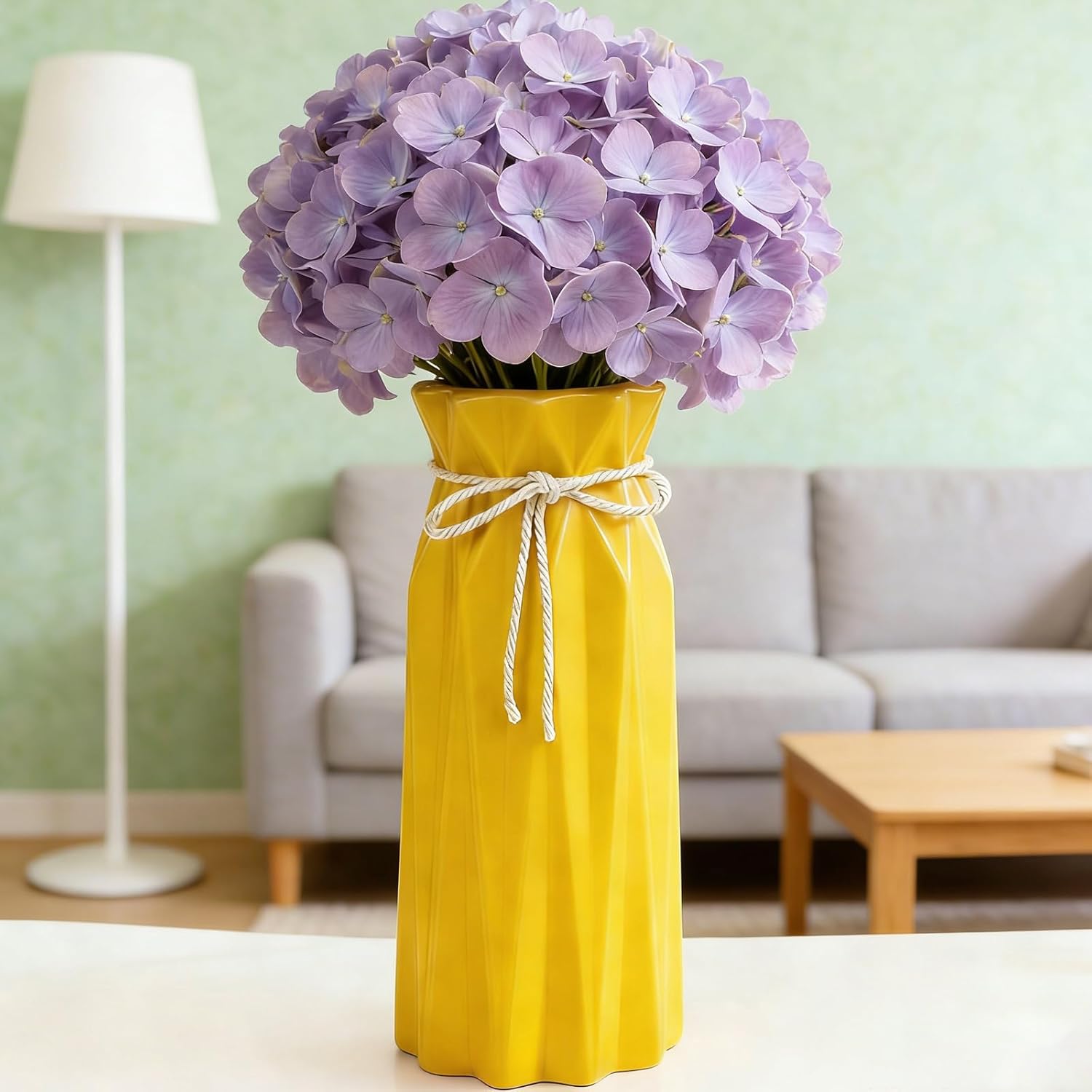 Ceramic Vase for Home Decor Yellow Modern Flower Vase for Pampas Grass Dried Flowers 9.5" H x 3.9" W Vases for Living Room Decorations Porcelain Tulip Vases for Table Kitchen Decor