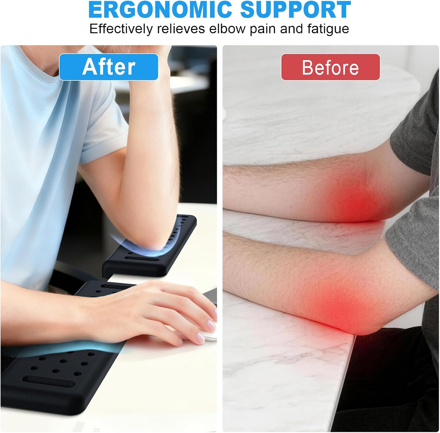 Atdoall Arm Rest for Desk 2-Pack, L-Shaped Desk Elbow Pad with Non-Slip Silicone Base, Memory Foam PU Leather Desk Edge Cushion, Ergonomic Elbow Rest for Office/Computer Gamers