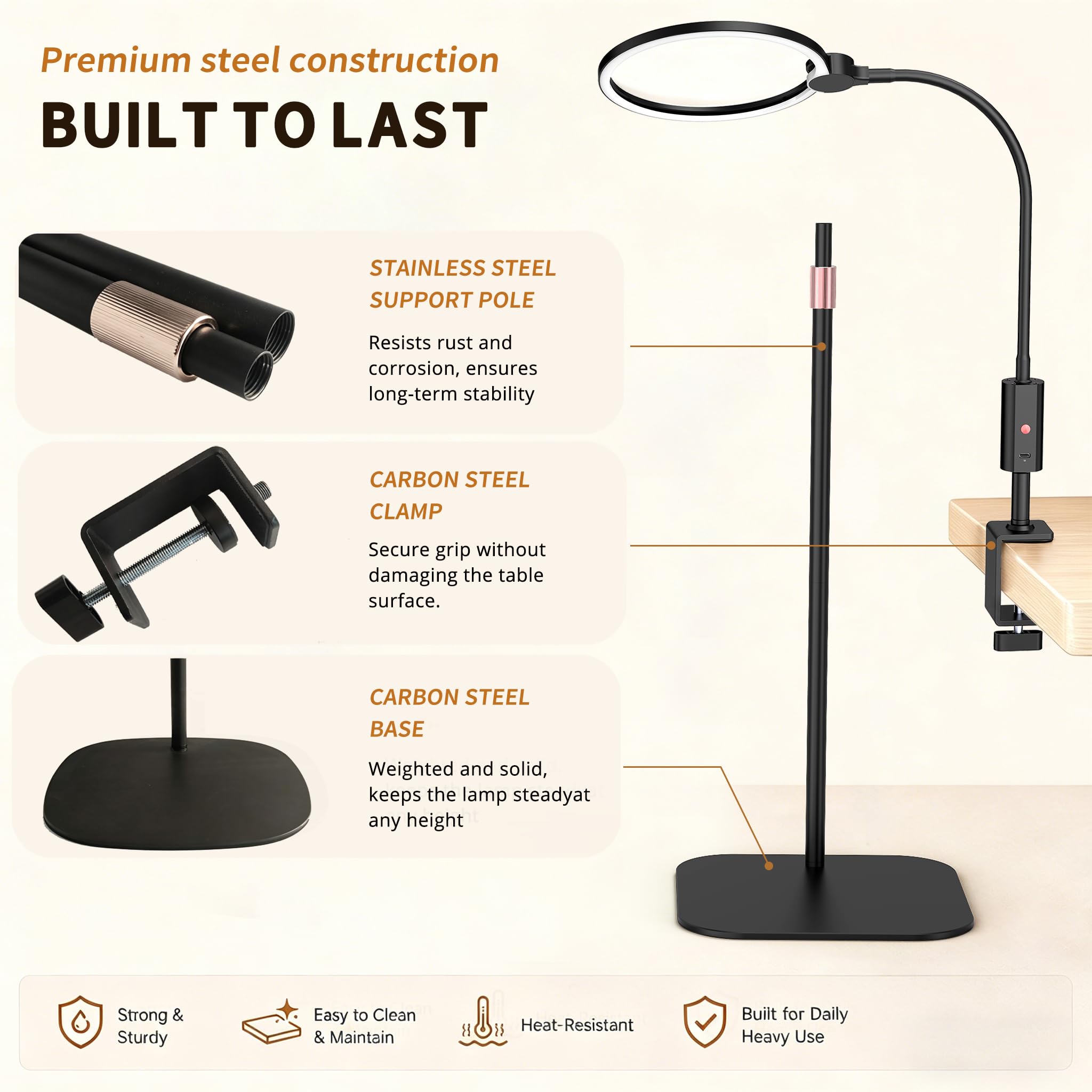 Extra große Lupe mit Licht und Ständer, 10-fache 3-in-1-Boden- und Schreibtisch-Lupe, Lupe und Lupe mit 64 LED-Leuchten, wiederaufladbar über USB zum Lesen, Naharbeiten