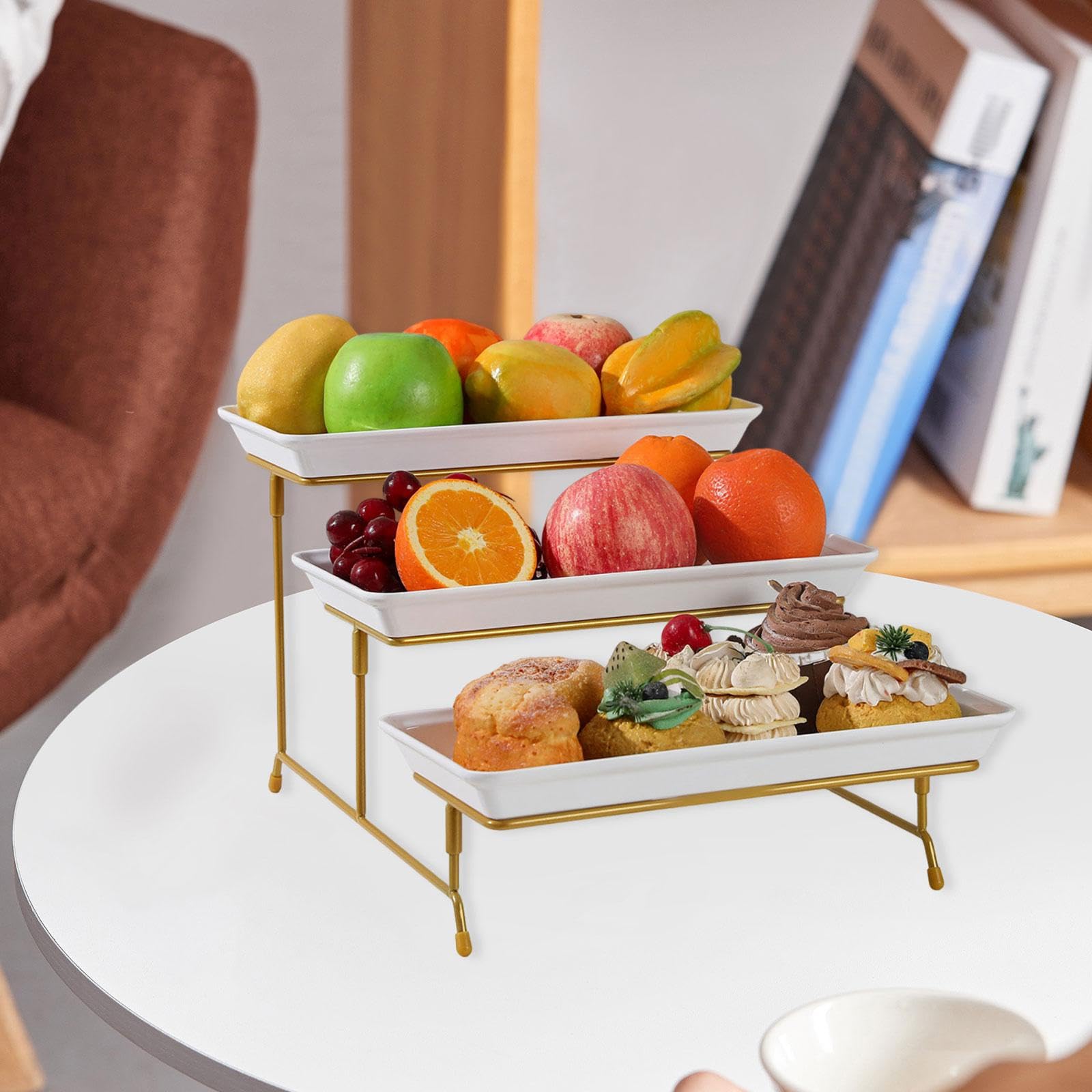 Cupcake Display Stand Bandeja Triple para Frutas Tartas Y Dulces Material Robusto Y Uso Prolongado Diseño Elegante Y Apilable Adecuado para F, Oro, Individual