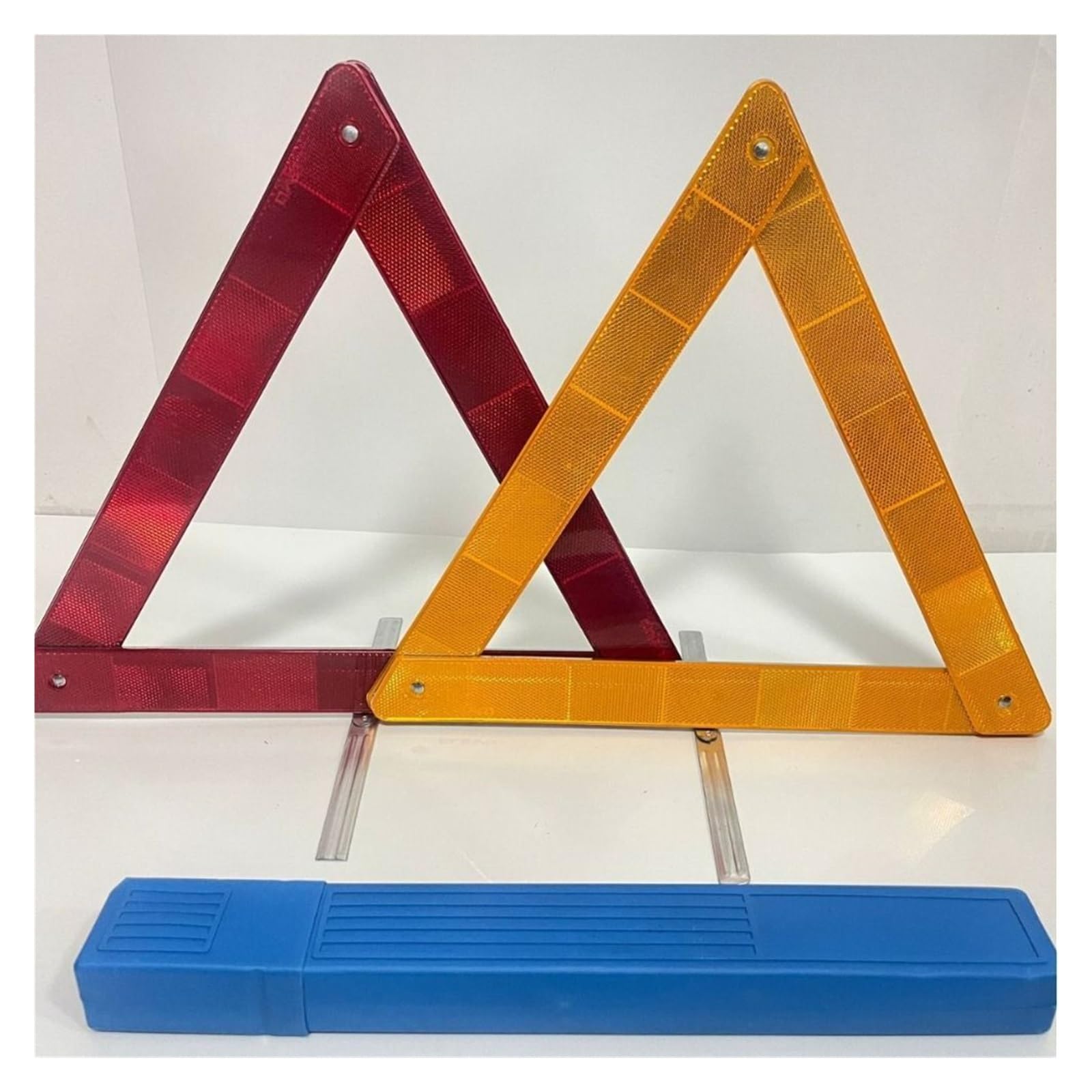 Triángulo de Advertencia Emergencia, Soporte Metal, señal Parada plegada, triángulo Plegable, Juego 2 uds., Dispositivo Seguridad Vial para Advertencia(Yellow and Red)