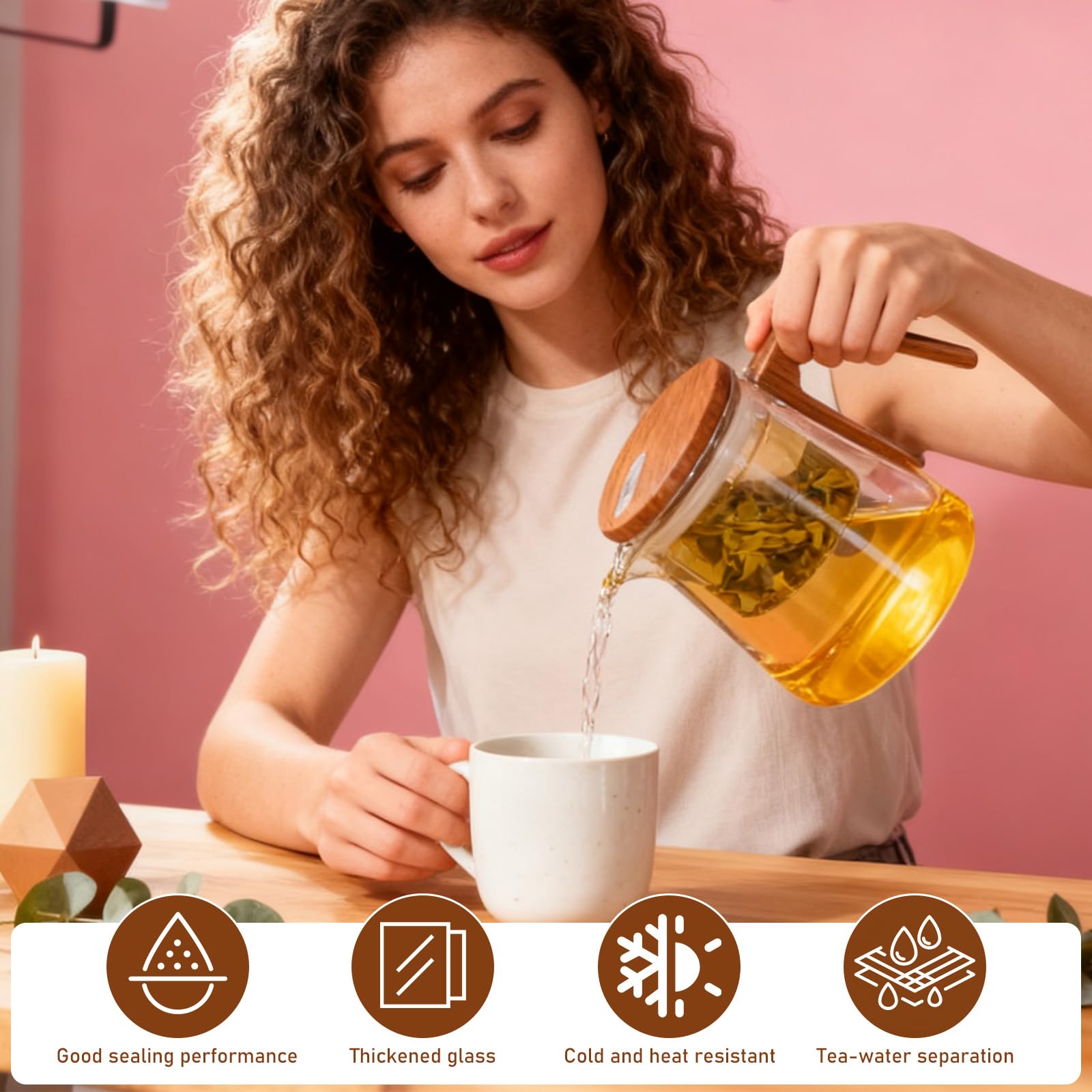 Teekanne Glas mit Sieb, 700ml Teezubereiter für Losen Tee mit Magnet Sauger-Deckel, Glass Teapot, Drücker-Teekanne, Teeliebhaber Geschenke, Hochborosilikatglas, Tea Maker für Zuhause und Büro