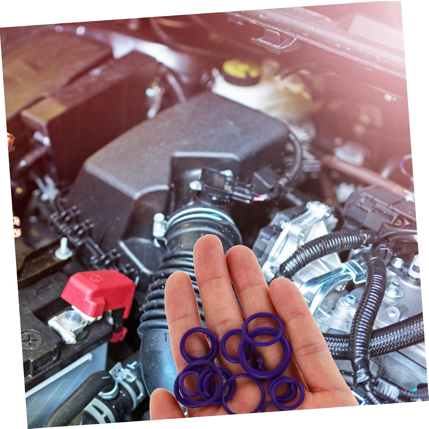 Automotive O-Ring Assortment Kit Rubber Sealing Rings for Air Conditioning Compressor Leak Prevention Bright Purple Color Reliable Gasket Replacement