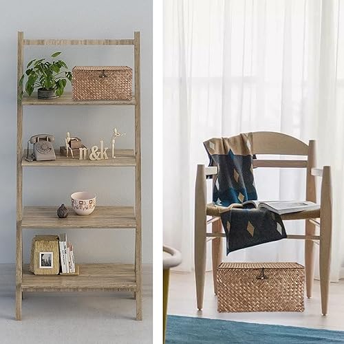 Miniatura 2 de Hipiwe Cestas de Estante de Mimbre con Tapa, Cestas de Almacenamiento de Seagrass Tejidas a Mano, Cestas Rectangulares Domésticas para Estante,