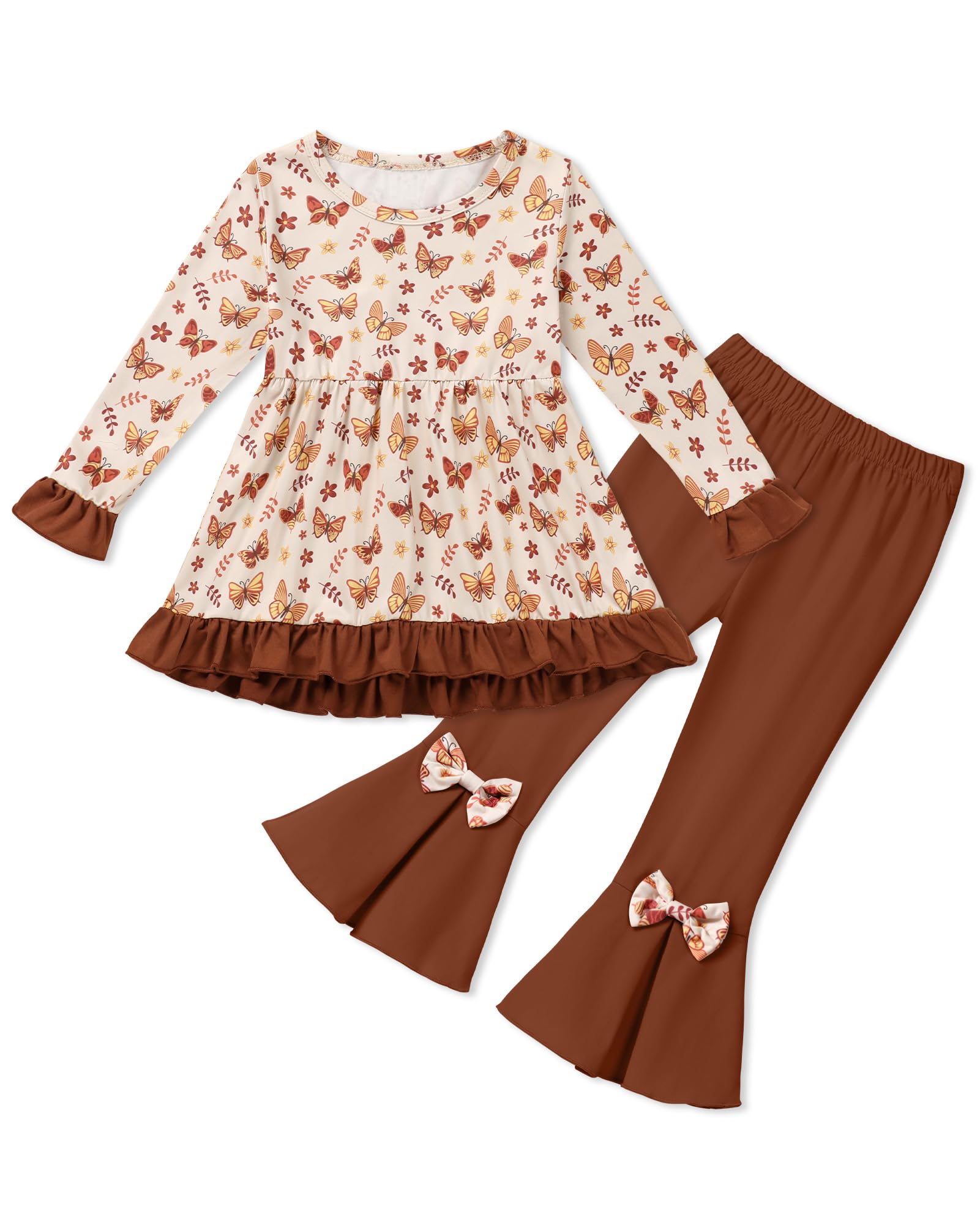 SOLOYEE Ruffle Floral Top & Bell-Bottoms Flare Pants Fall/Winter Toddler Set