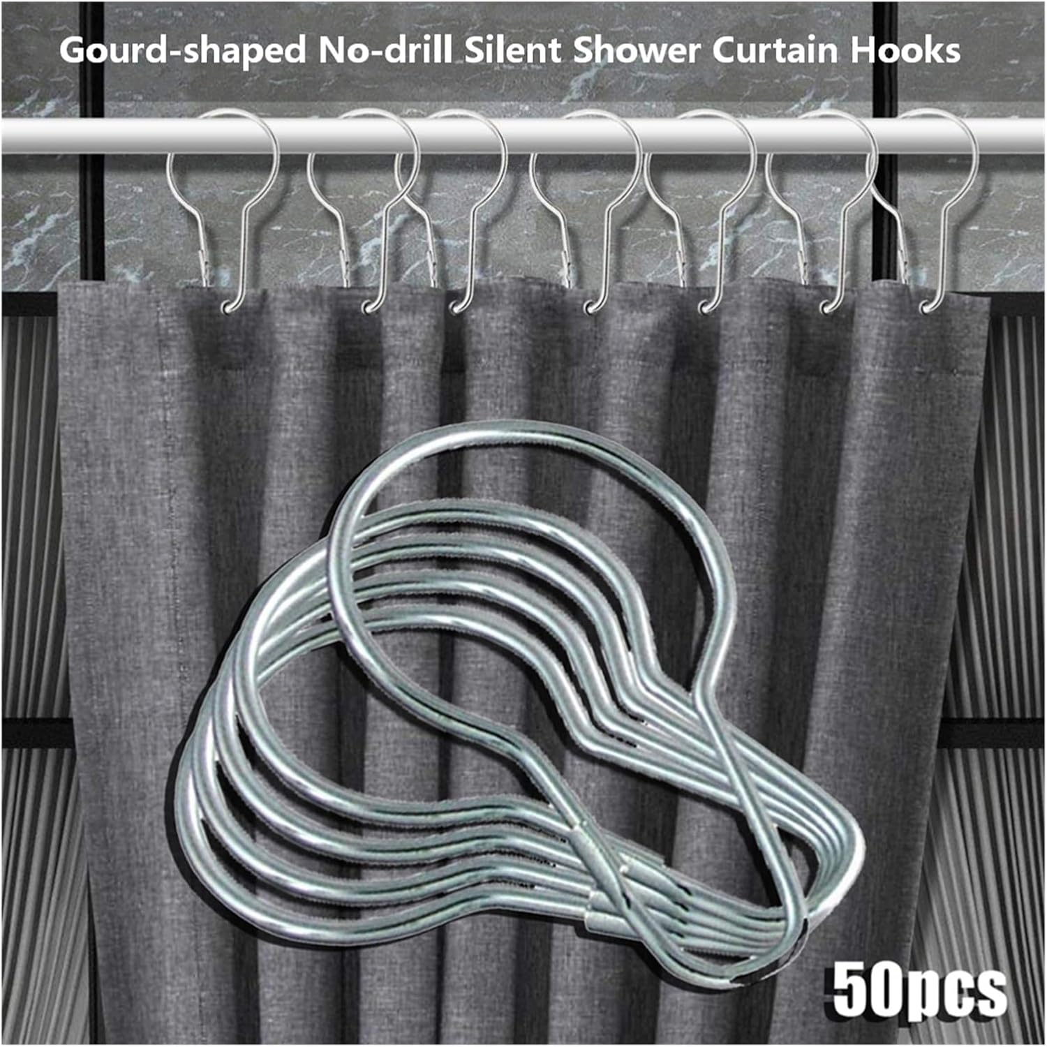 50pcs Stainless Steel Gourd Curtain Rings - Rustproof Shower Curtain Hooks for Kitchen, Bathroom & Bedroom