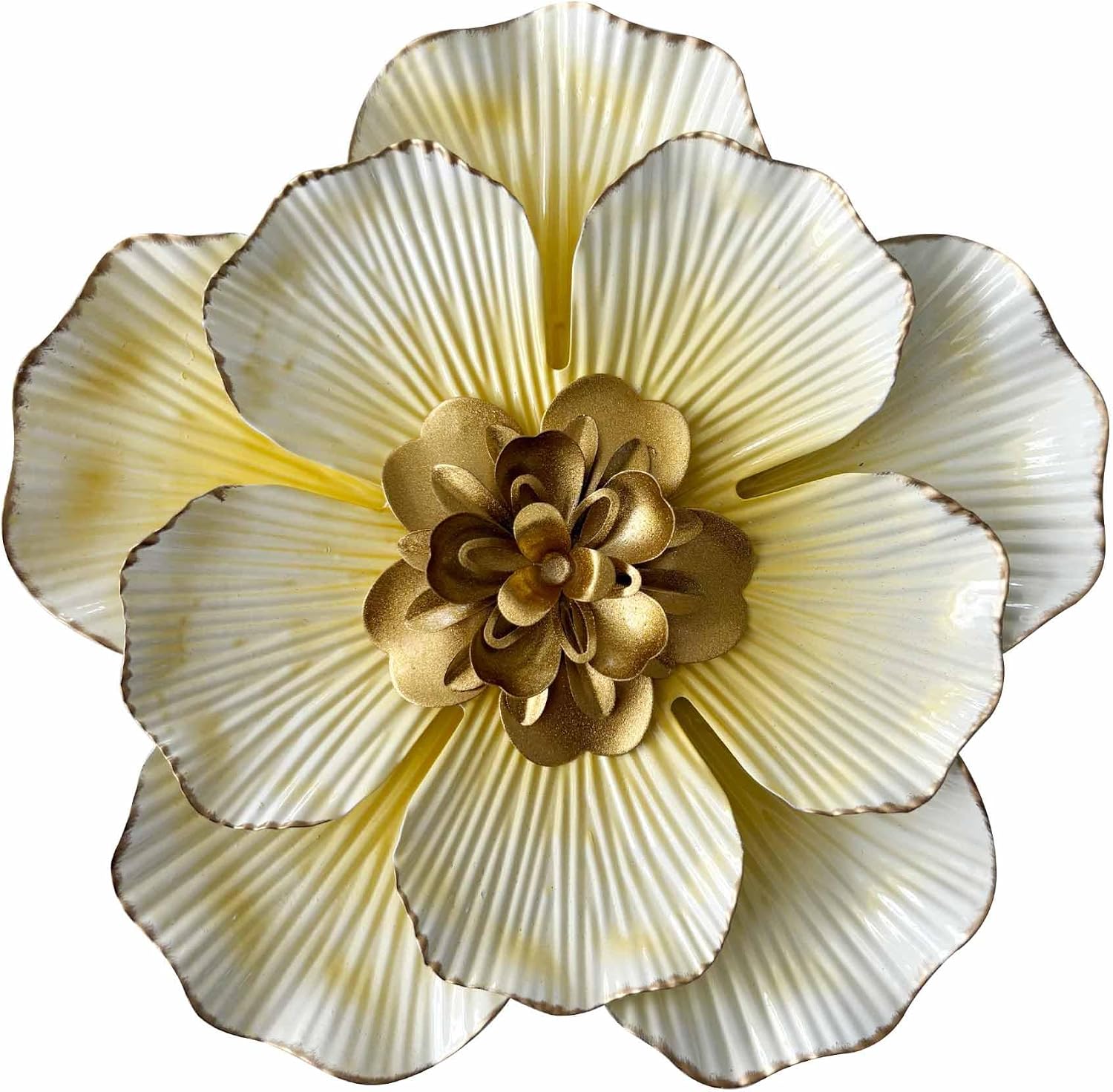 Blueprint Ivy 9" Metal Flower Wall Decor Rustic Farmhouse Wall Decoration Multi-Layered Floral Wall Hanging for Bedroom Living Room Bathroom Kitchen Outdoor Wall Art (White)