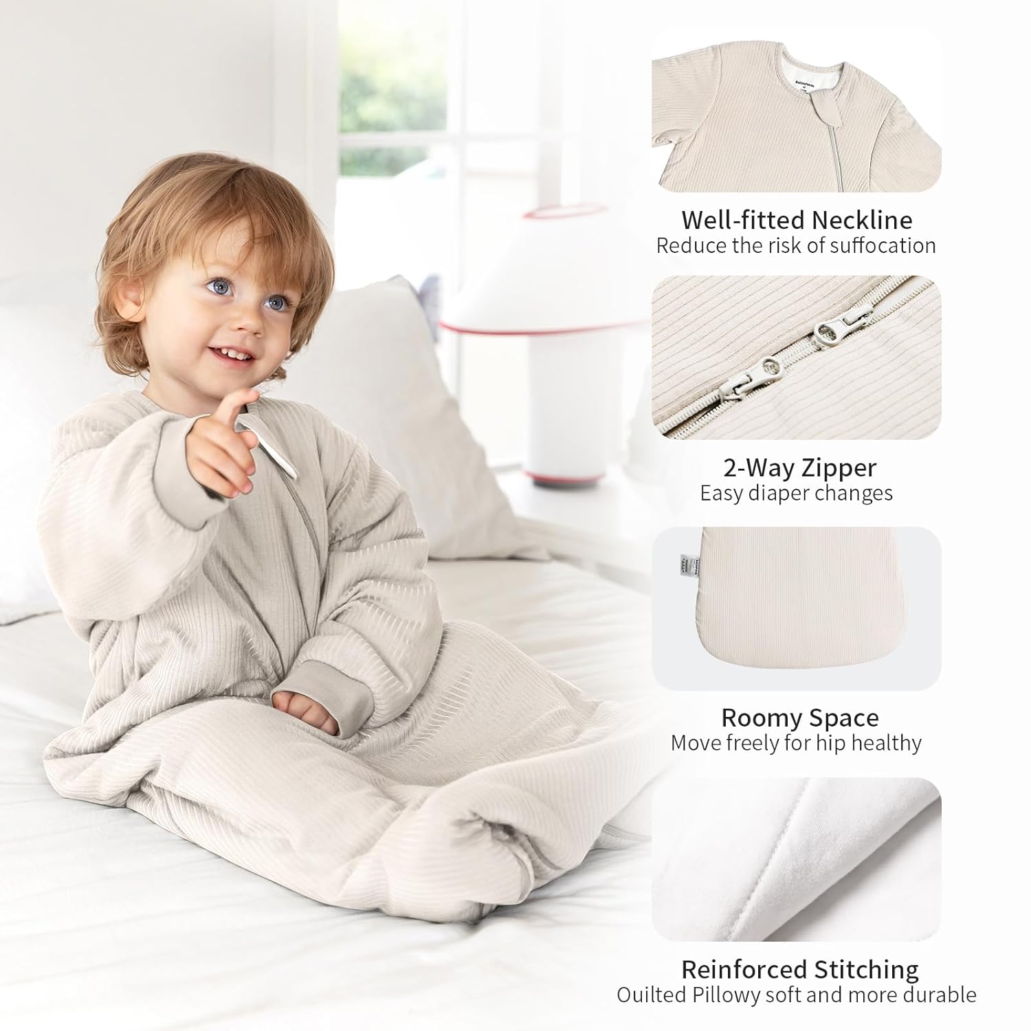 Rayon Made from Bamboo Sleep Sack 0-6 Months Long Sleeve Newborn Sleep Sack 0-3 Months 1.5 Tog Winter Baby Wearable Blanket With 2-Way Zipper Unisex Sleeping Bag for Babies - Image 3