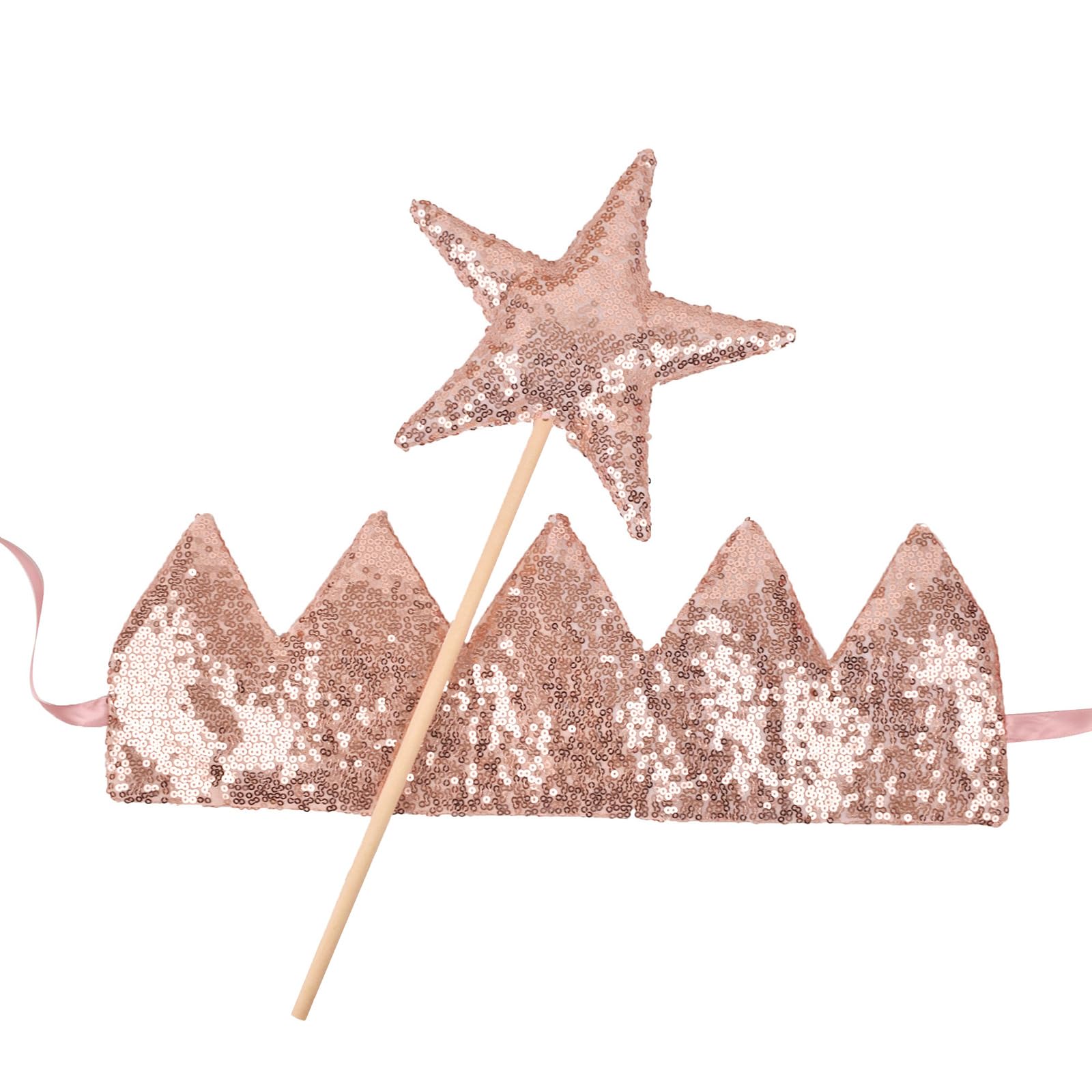 Kalttoy Unisex Infant Rose Gold Sparkling Crown Headwear & Star Wand Set For Baby Showers Birthday Party Infant Girl Fairy Stick For Stage Performances Birthday Party Headwear