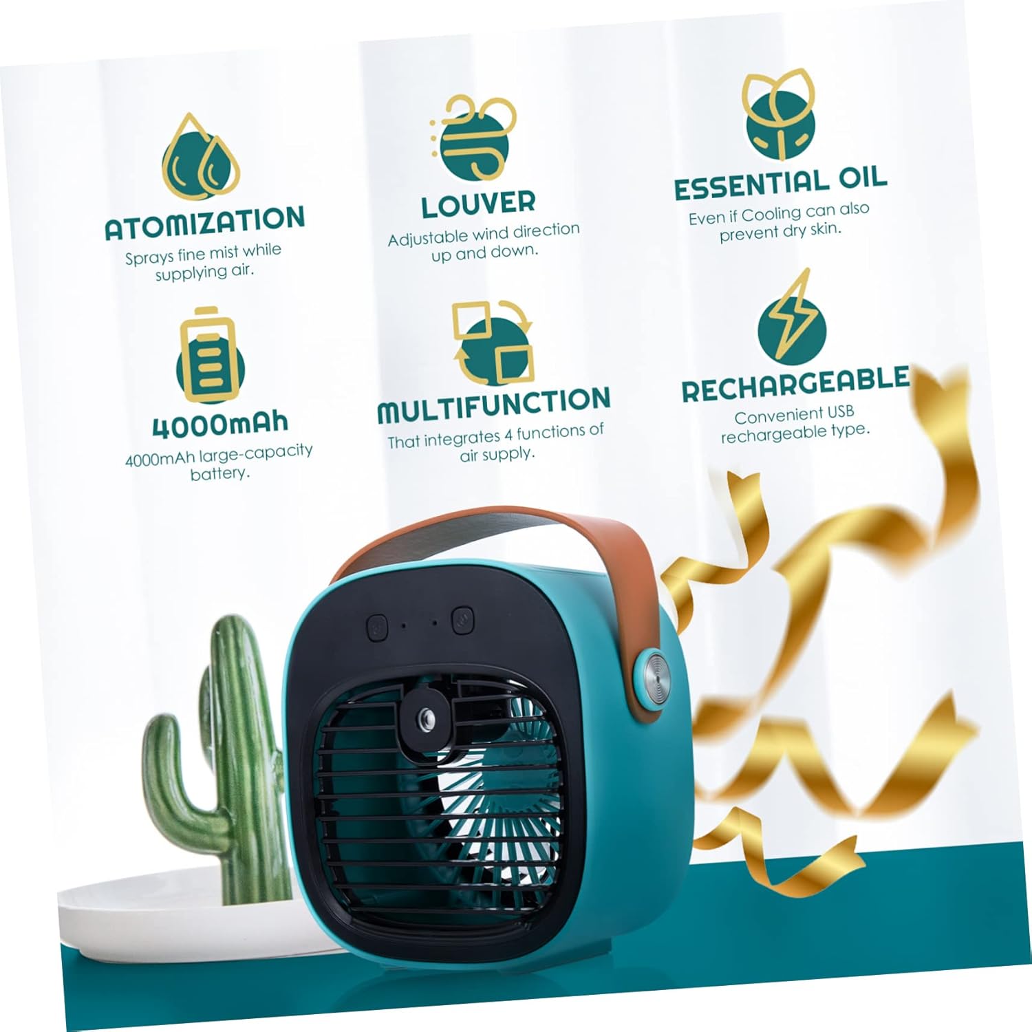 PRETYZOOM Mini Desk Fan Usb Charger Quiet Table Fan Rechargeable Air Cooler 3-speeds Portable