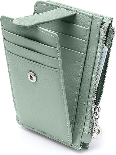 Fependu Cartera delgada para mujer delgada para mujer, tarjetero con bloqueo RFID, de piel auténtica, carteras pequeñas