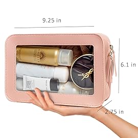 LETGO Clear Makeup Bag, TSA Approved Toiletry Organizer With Zipper, Fit Carry-on Travel Essentials, Cosmetic Bag for Women Men (O-Pink)