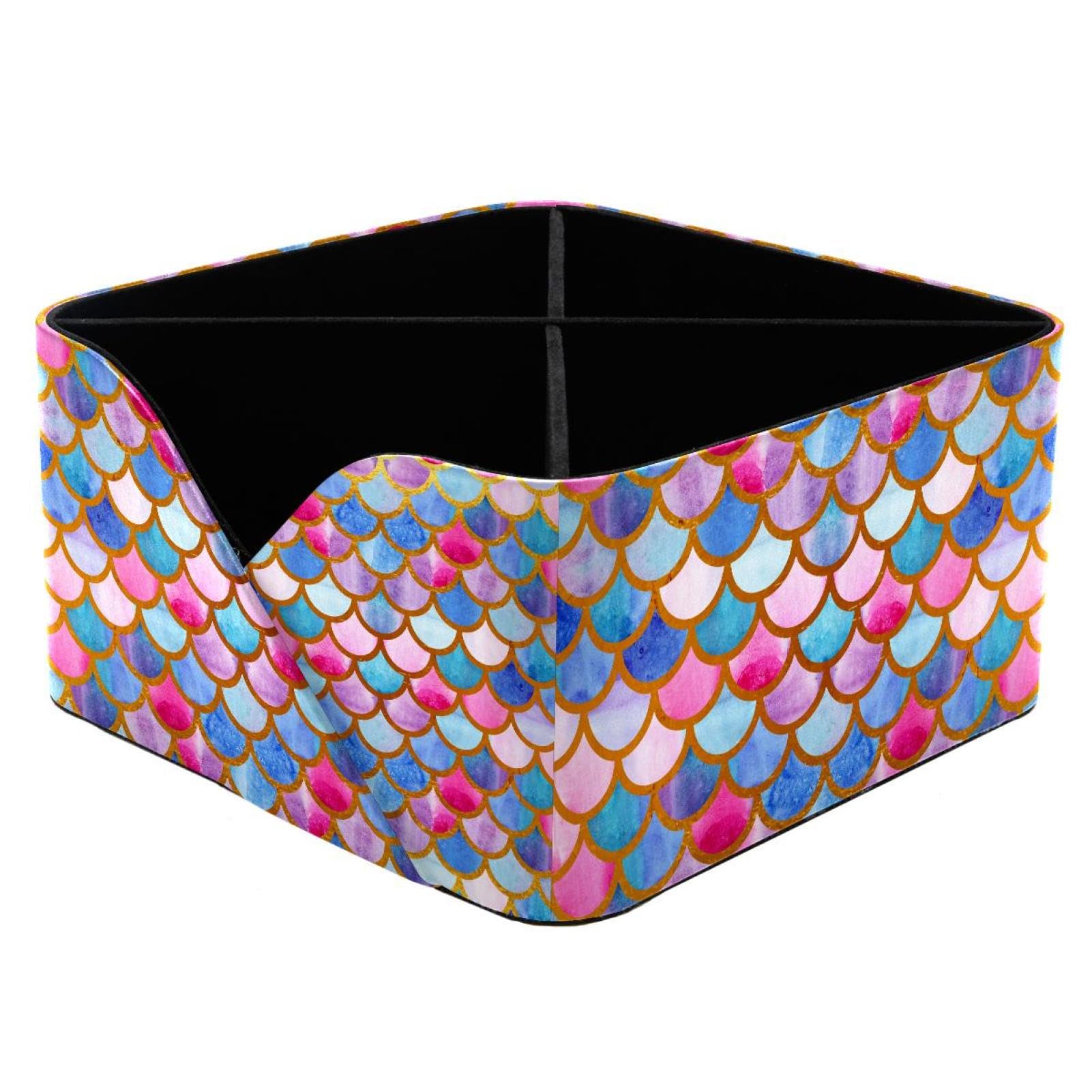 KengjuTesu Watercolor Fish Mermaid Scales Pattern Desktop Organizer Pen Holder, Rectangular Pencil Cup for Office, Study and Makeup Stations