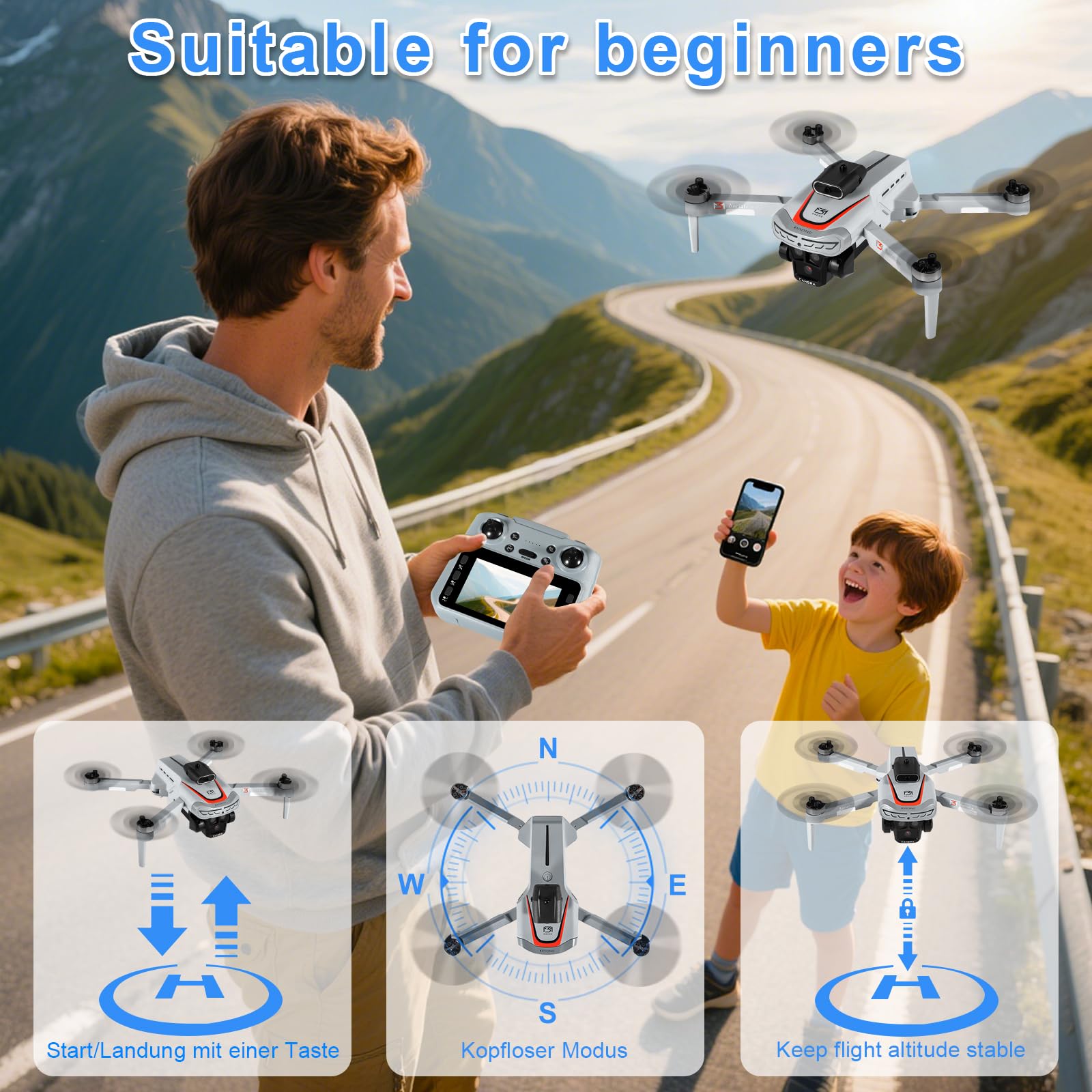 Drone con Telecamera 1080P HD-Droni Professionale per Bambini e Principianti, Droni con 4,3 Pollici Schermo LCD Professionisti, Con Video WiFi Live Quadcopter RC con 2 Batterie