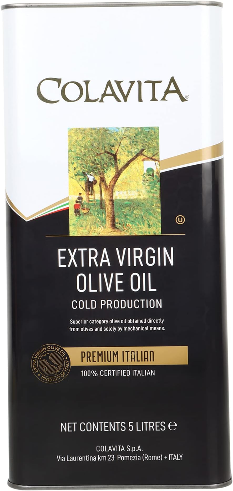 Colavita Extra Virgin Olive Oil (5L) | 'Certified Italian' | Imported from Italy | Ideal for Cooking, Salad Dressings and Marinades | Cold Pressed Oil from Italian grown Olives | Tin Can Pack