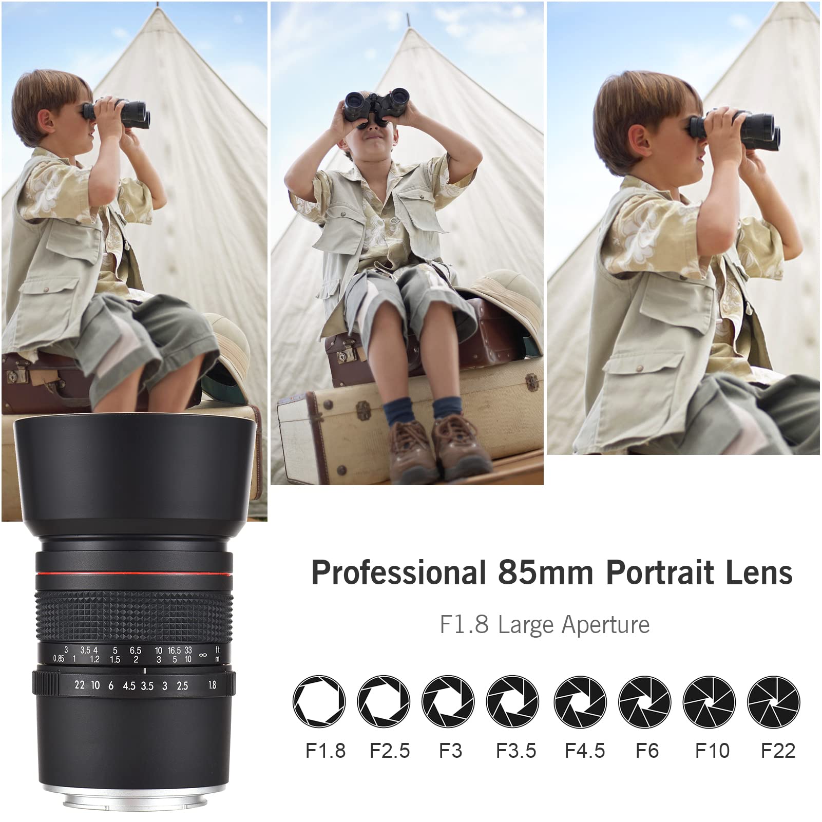 Andoer F1.8 Teleobiettivo Medio per fotocamera Obiettivo Ritratto Full Frame ad ampia apertura Sostituzione manuale Sony A7/A7II/A7III/A7R/A7RII/A7RIII/A7SII/A9/A6400/A6500/A6300/A6000/A5100 E-Mount