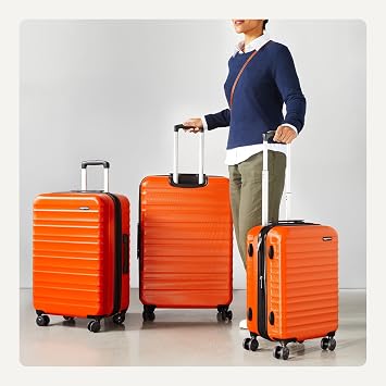 Amazon Basics 3-Piece Hardshell Spinner Luggage Set (21, 26, 30), Expandable, Scratch-Resistant Surface, Four Multi-directional Wheels, Orange