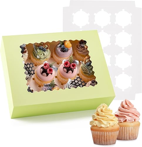 Miniatura 36 de Hoewina 6 cajas para cupcakes, capacidad para 12 recipientes para cupcakes con ventana, soporte para cupcakes de grado alimenticio, fácil transporte