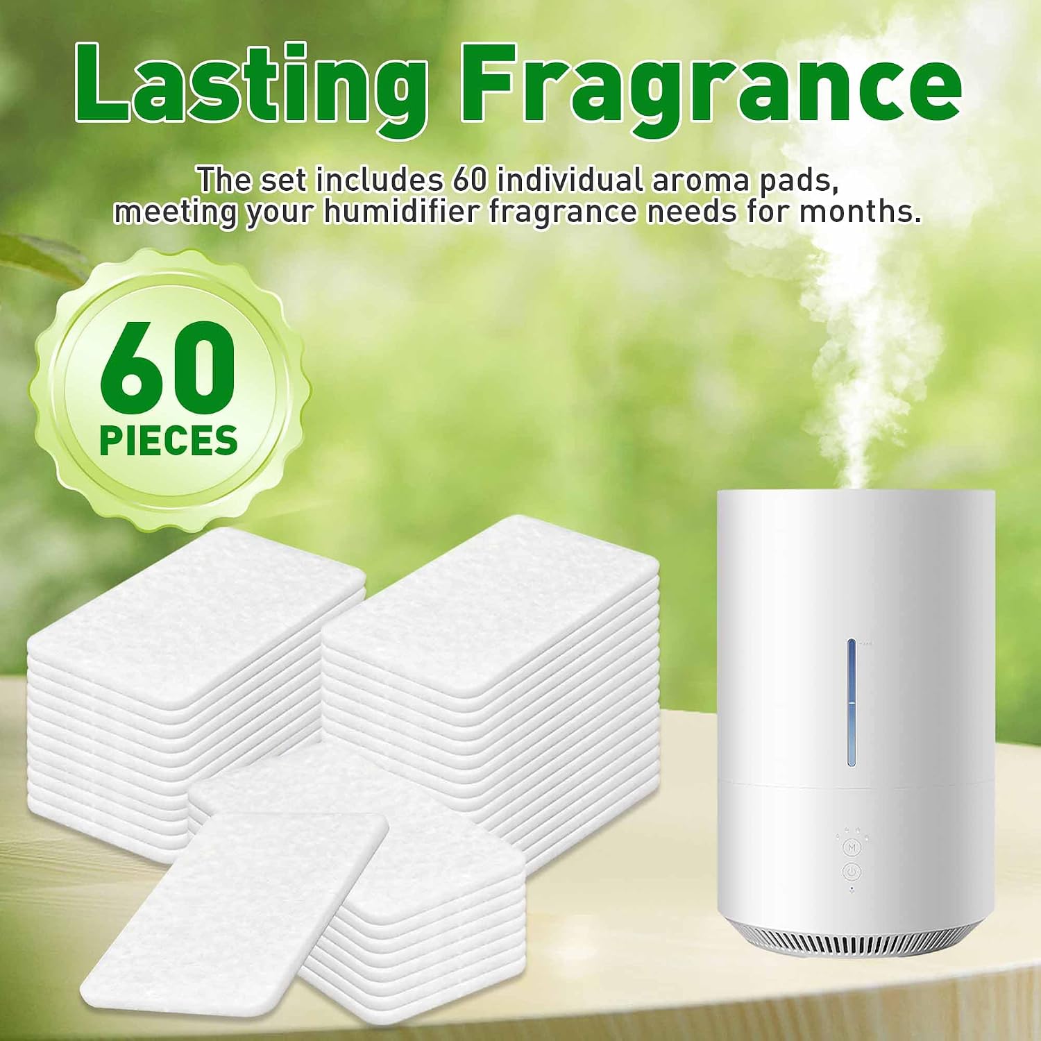 60-Pack Humidifier Aroma Pad Compatible with Dreo HM306, HM311/311S, HM512S/612S, HM524, HM713, HM713S/813S and HM717S Humidifiers, Non-Woven Fabric, Diffuse Fragrances