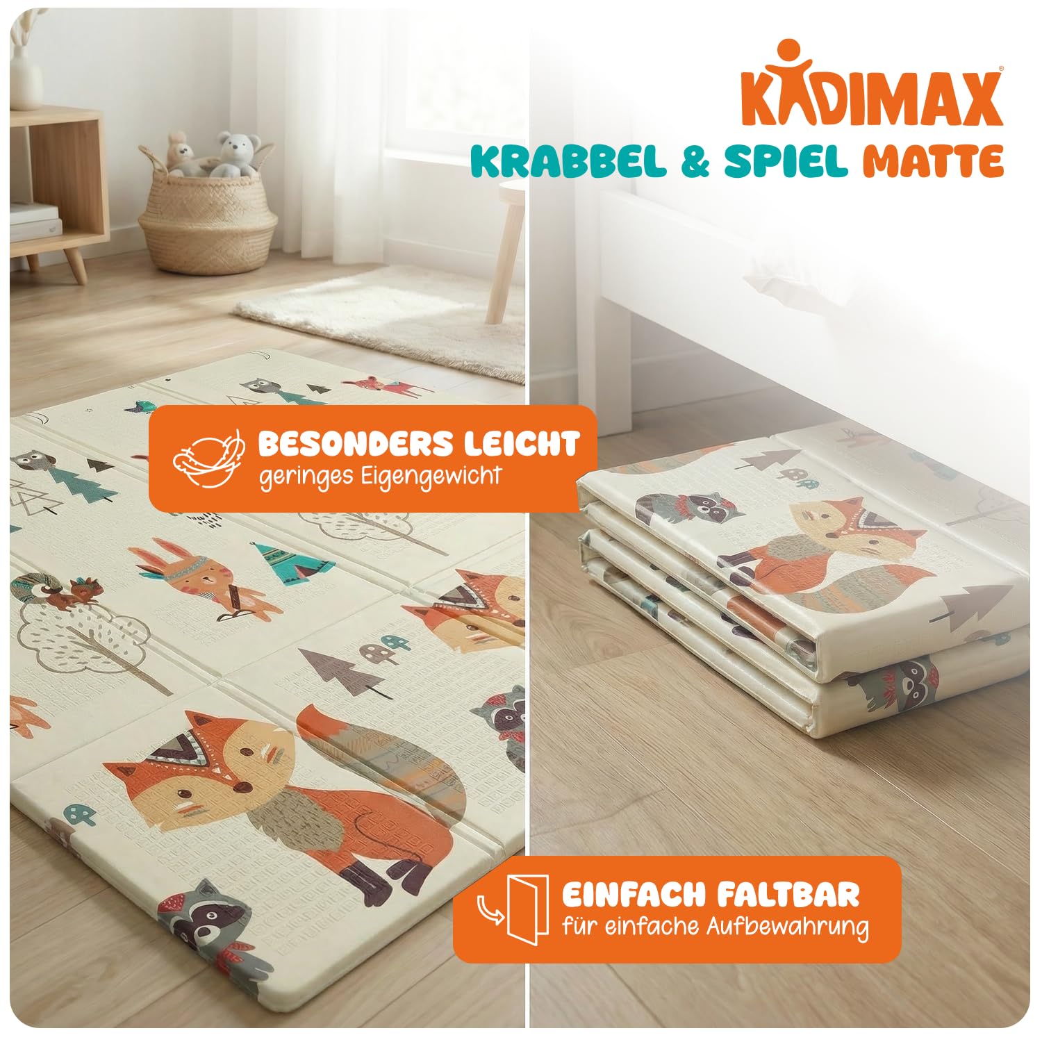 Krabbelmatte Baby & Kinder 200x180x1 cm – Faltbare Spielmatte/Spielteppich, BPA- & schadstofffrei, beidseitig, rutschfest, wasserdicht, tragbar – Spielunterlage für Innen & Outdoor, Muster 2