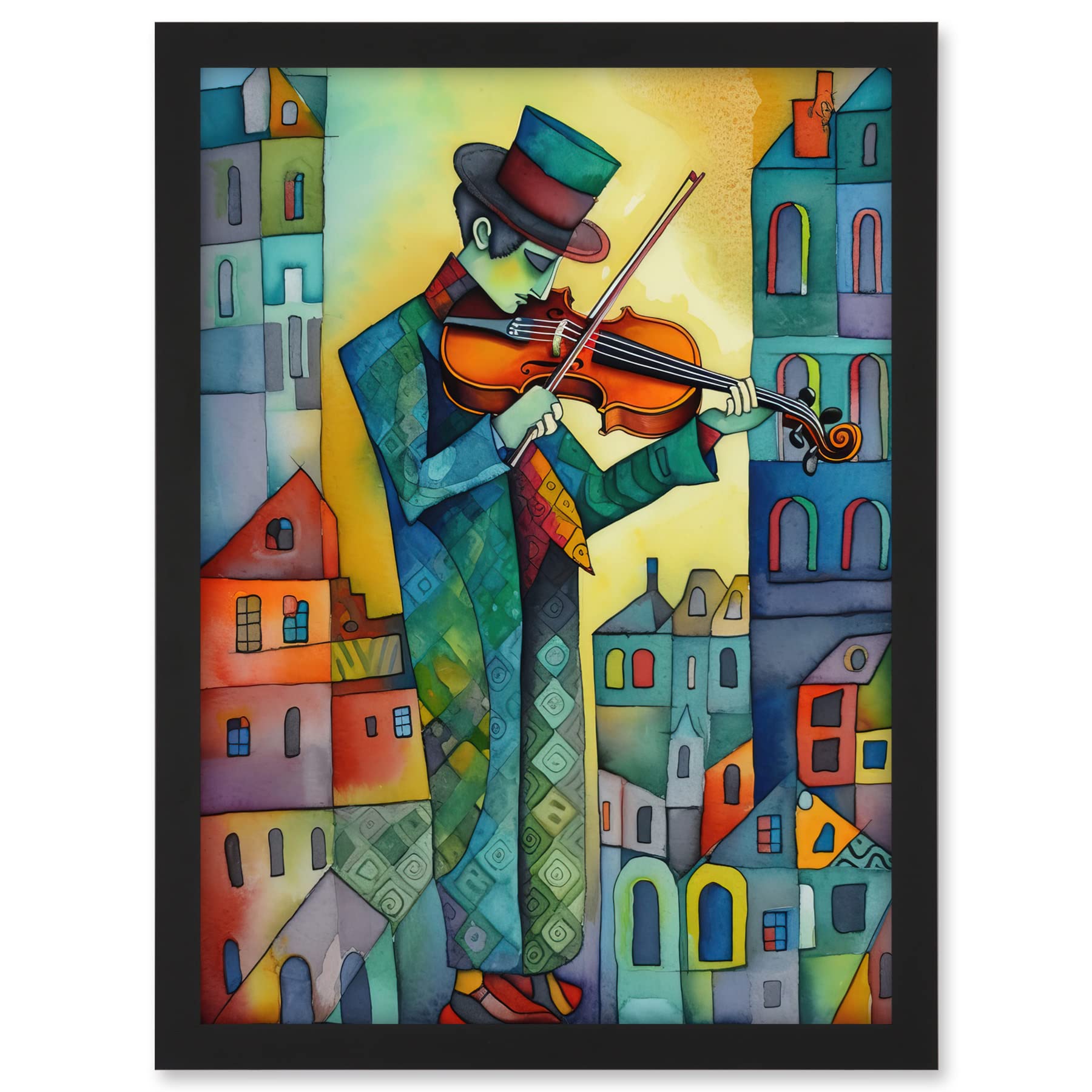Artery8 Fiddler On The Roof Folk Art Watercolour Painting Artwork Framed A3 Wall Art Print