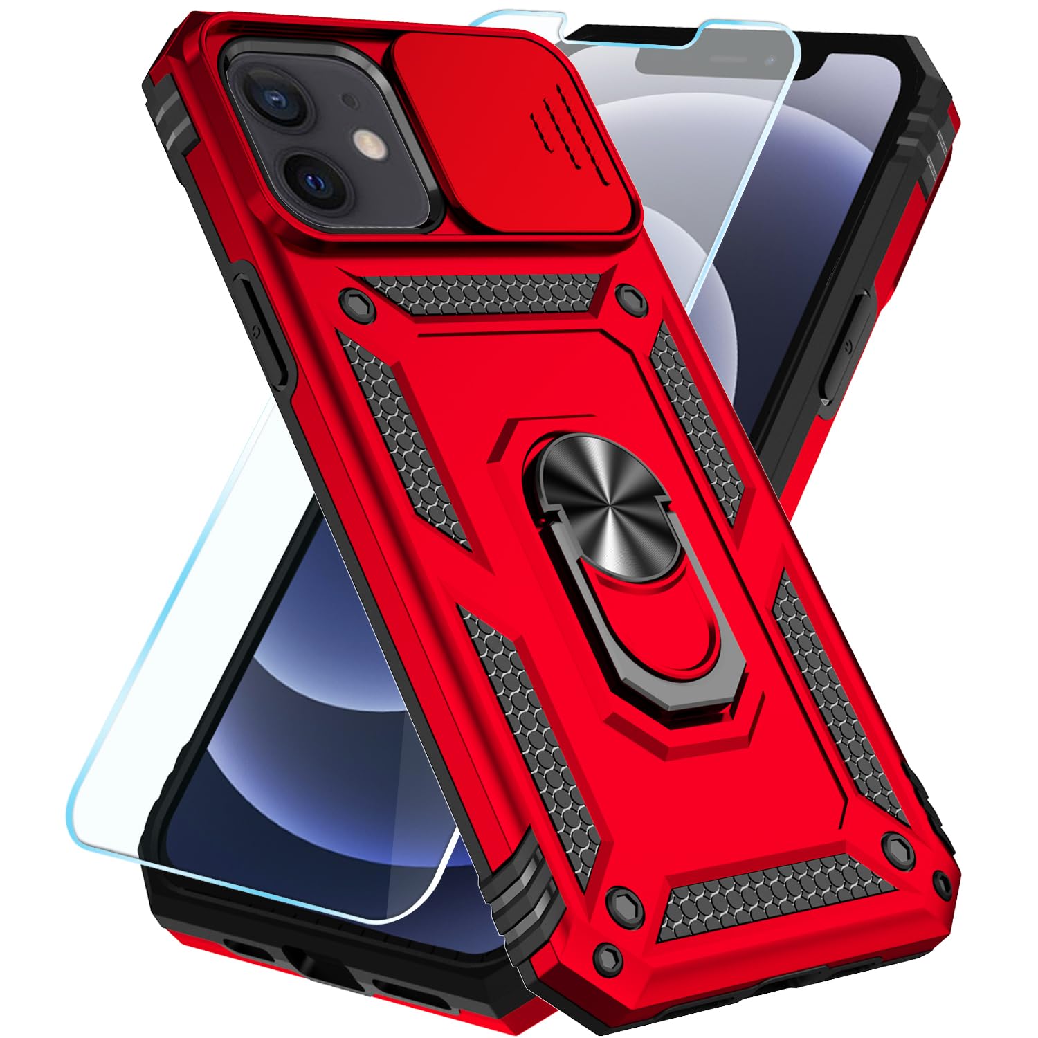 Photo 1 of SunStory iPhone 12/12 Pro Case with Screen Protector - Red