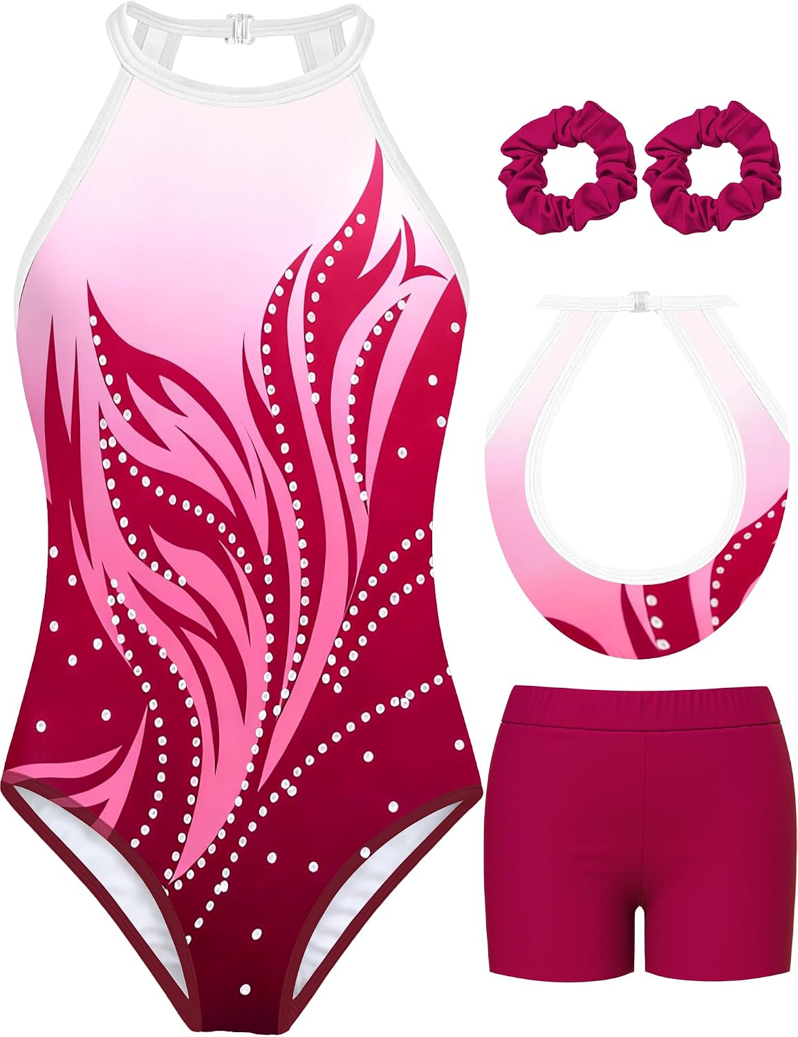 MOLLDAN Gymnastics Leotard for Girls Halter Neck Biketard Unitard Tumbling Activewear for Kids,No Diamond