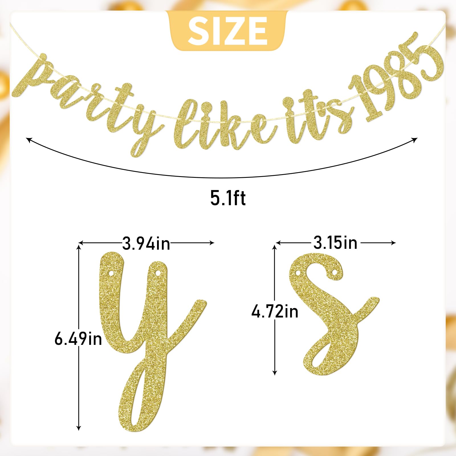 "Party Like It's 1985" 40th Birthday Banner | Gold Glitter Pre-Strung Decor | Back In 1985 Theme Party - View #4