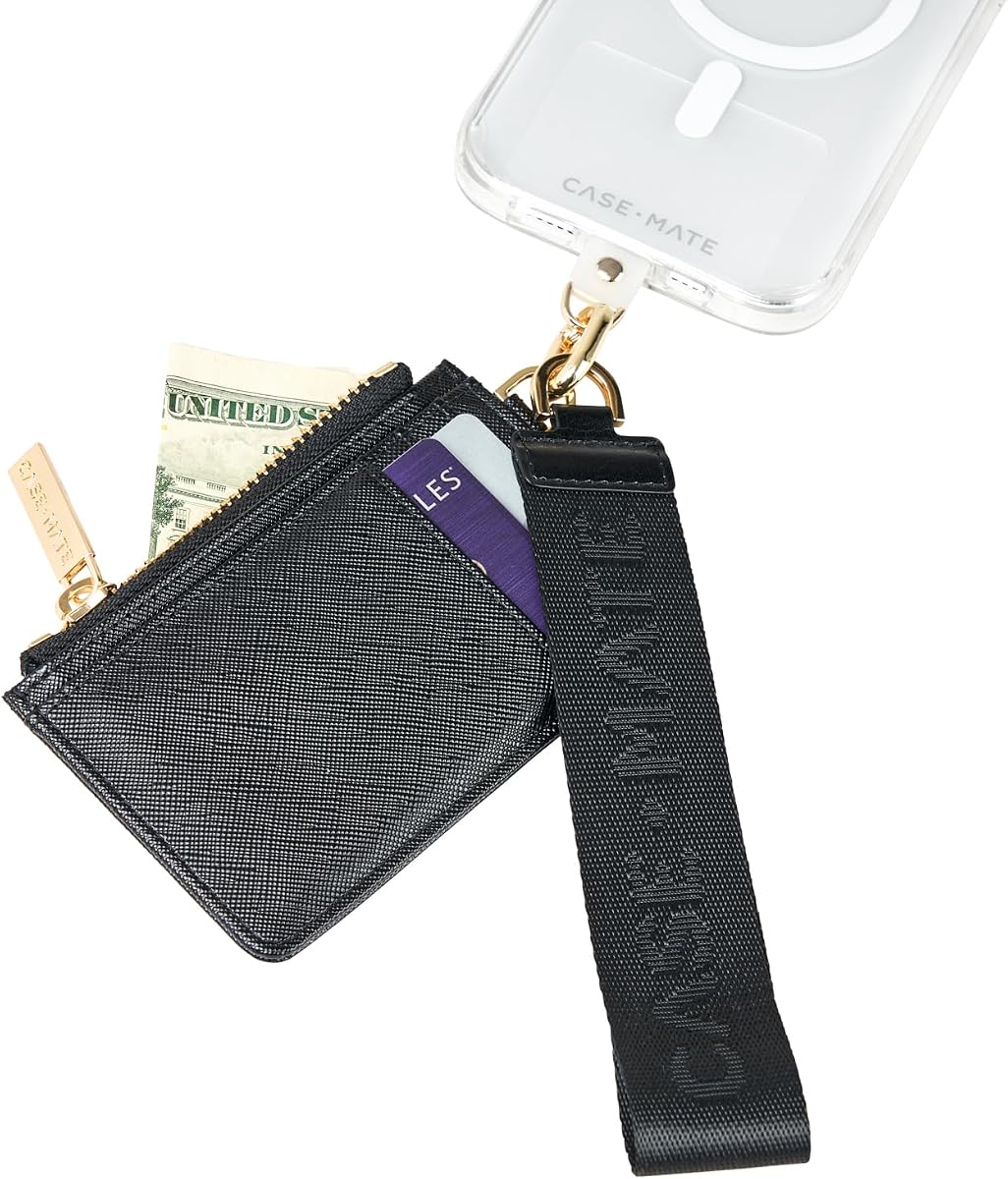 Case-Mate Phone Charm with Detachable Keychain Wallet (Card Holder) - Black | Detachable Anti-Theft Phone Strap -Hands-Free iPhone Wrist Strap for Women -Keychain Wristlet Wallet for Galaxy, Pixel & More