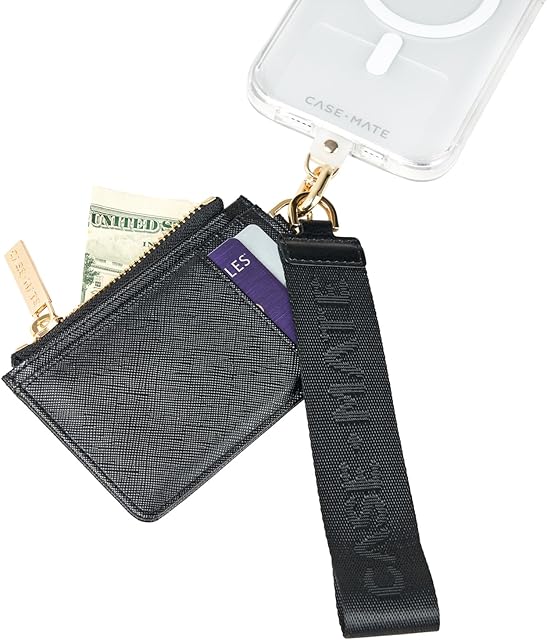 Case-Mate Phone Charm with Detachable Keychain Wallet (Credit Card Holder) - Hands-Free Phone Strap - Phone Wristlet Wallet for Women - for iPhone 15 Pro Max / 14 Pro Max / 13 Pro Max / 12 - Black
