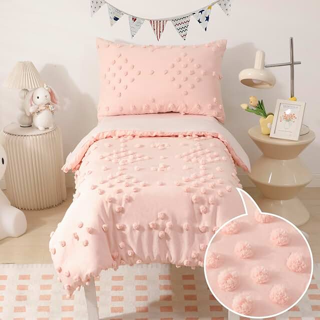 VIVILINEN 4-Piece Pink Tufted Bedding Set