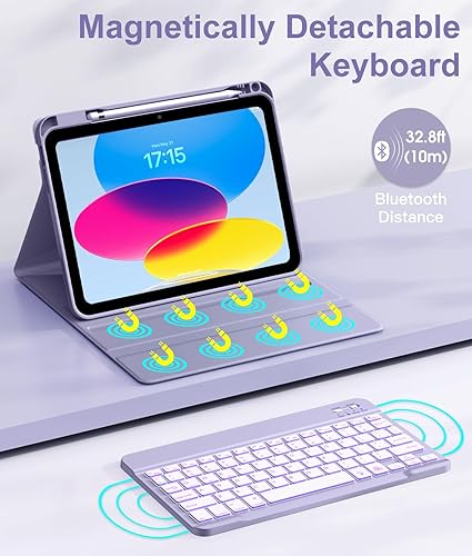 Vista 44 de Hamile Funda para iPad de 11ª y 10ª generación con teclado - 7 colores retroiluminados Inalámbricos Desmontable Folio Funda de teclado con soporte