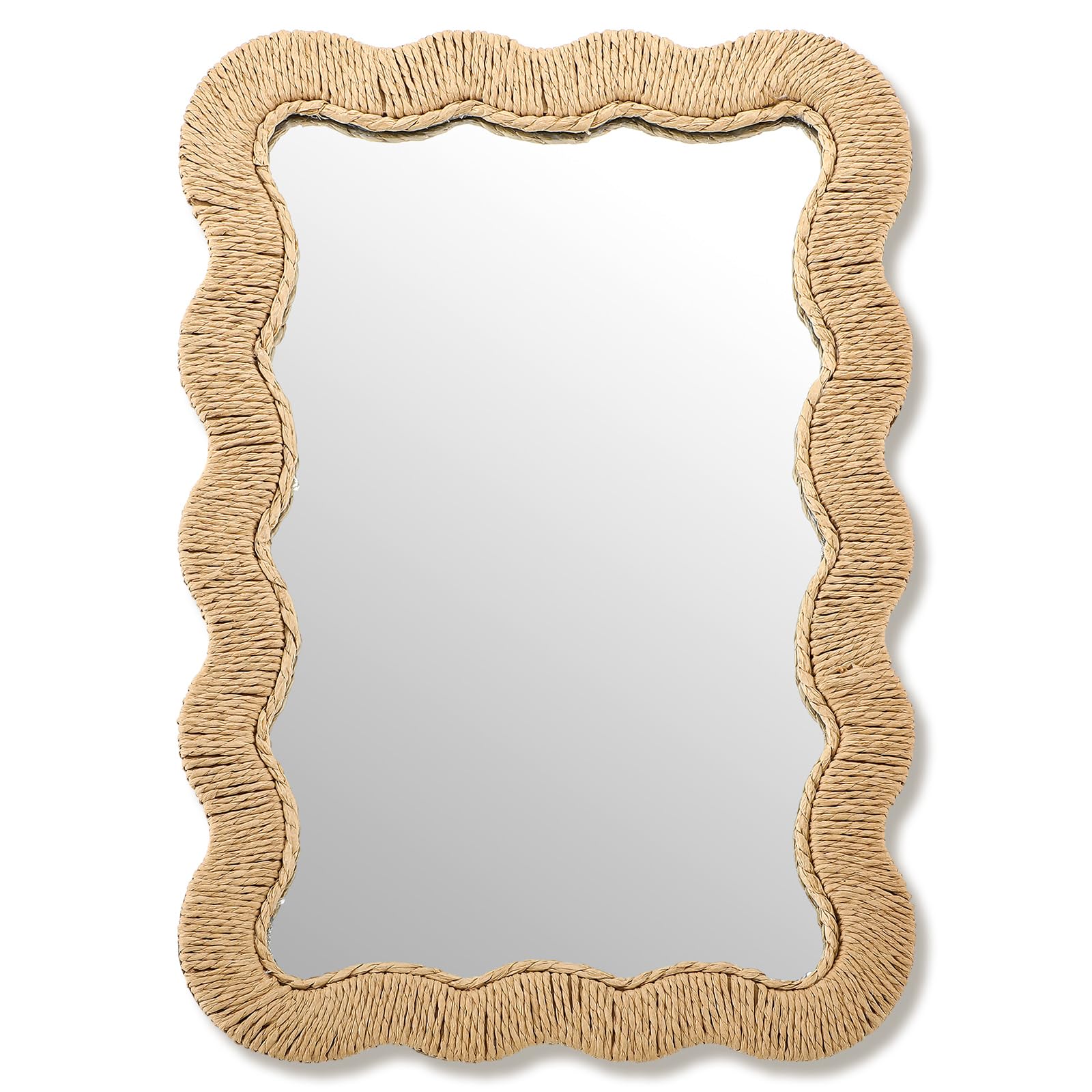 Photo 1 of [DAMAGED] Junkin Boho Rattan Scalloped Mirror (10.4 x 15.8 in)