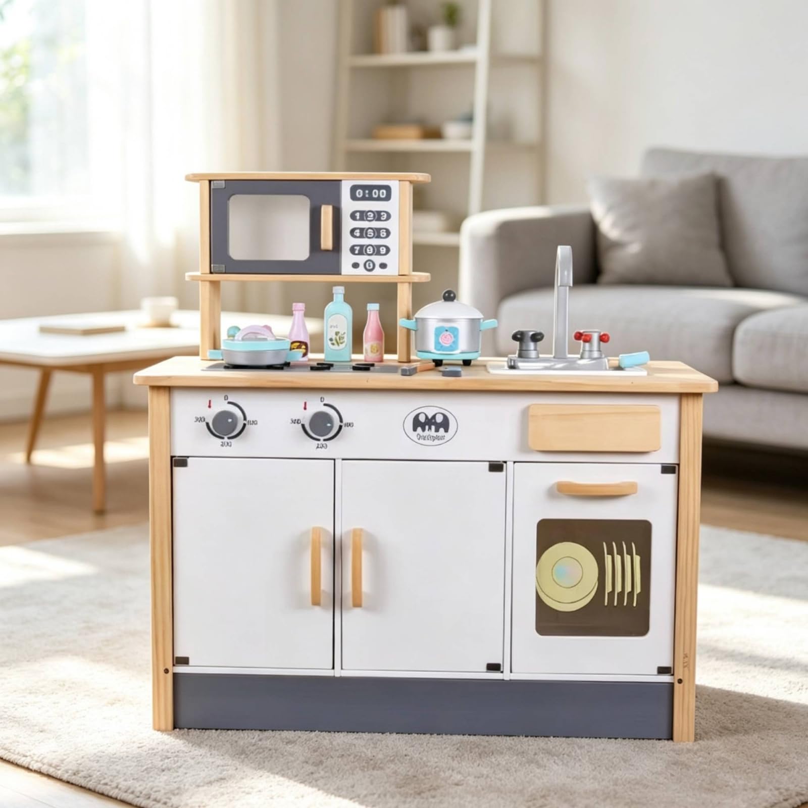Cocina Juguete Estante y Armario Inferior con Puertas Incluye Utensilios Colgantes para Cocinar Acuado para Niños y Niñas en Habitación Infantil