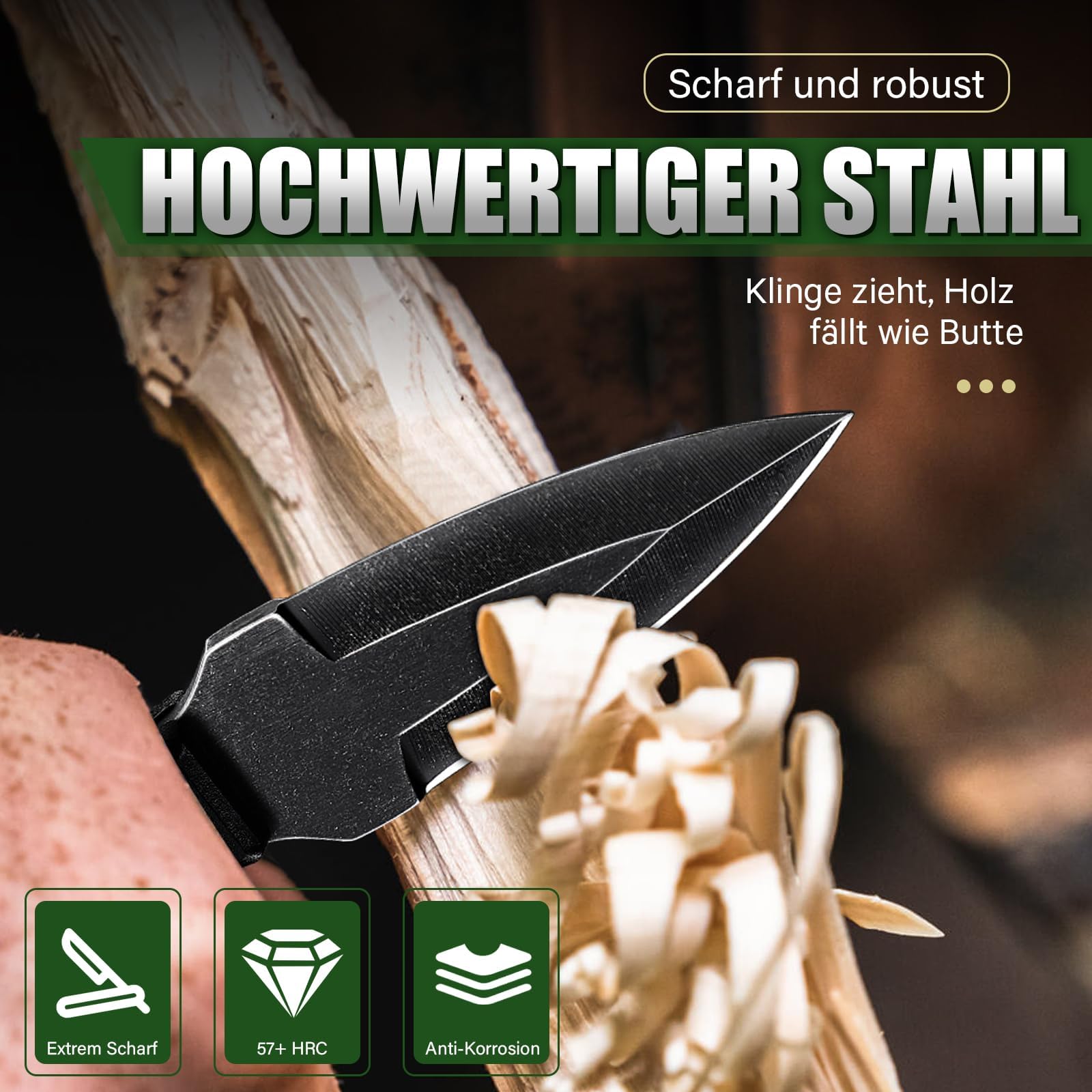 Klein Zweier-Pack Survival Messer,Messer Outdoor,Full Tang Jagdmesser Feststehende Klinge aus Edelstahl, Bushcraft Messer mit Kydex Scheide,Geschenk für Männer