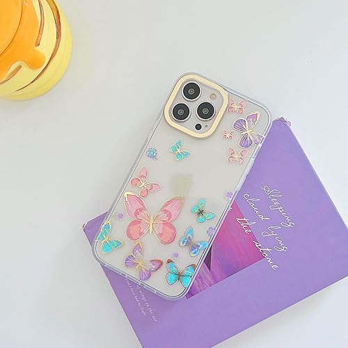 Miniatura 2 de Funda compatible con iPhone 14 Pro Max para mujeres y niñas, con purpurina dorada, rosa, azul, morado, mariposas, funda protectora delgada y