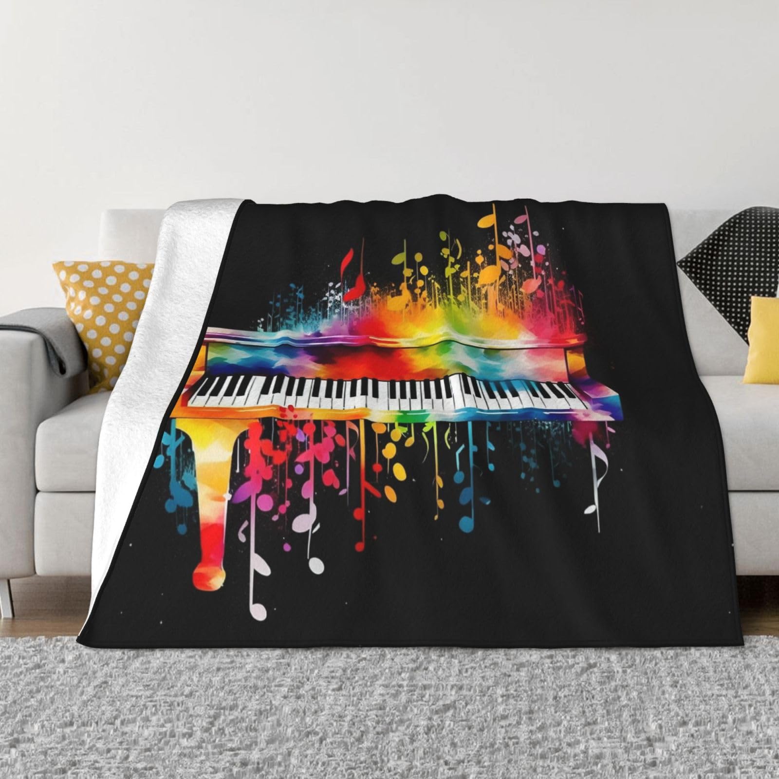 KLOPH Music Note Throw Blanket 50"x40" Flannel Fluffy Warm Blanket for Couch, Reversible Plush Blankets for Bed, Comfy Fuzzy Blanket for Sofa, Plush Lightweight-Blankets for All Season