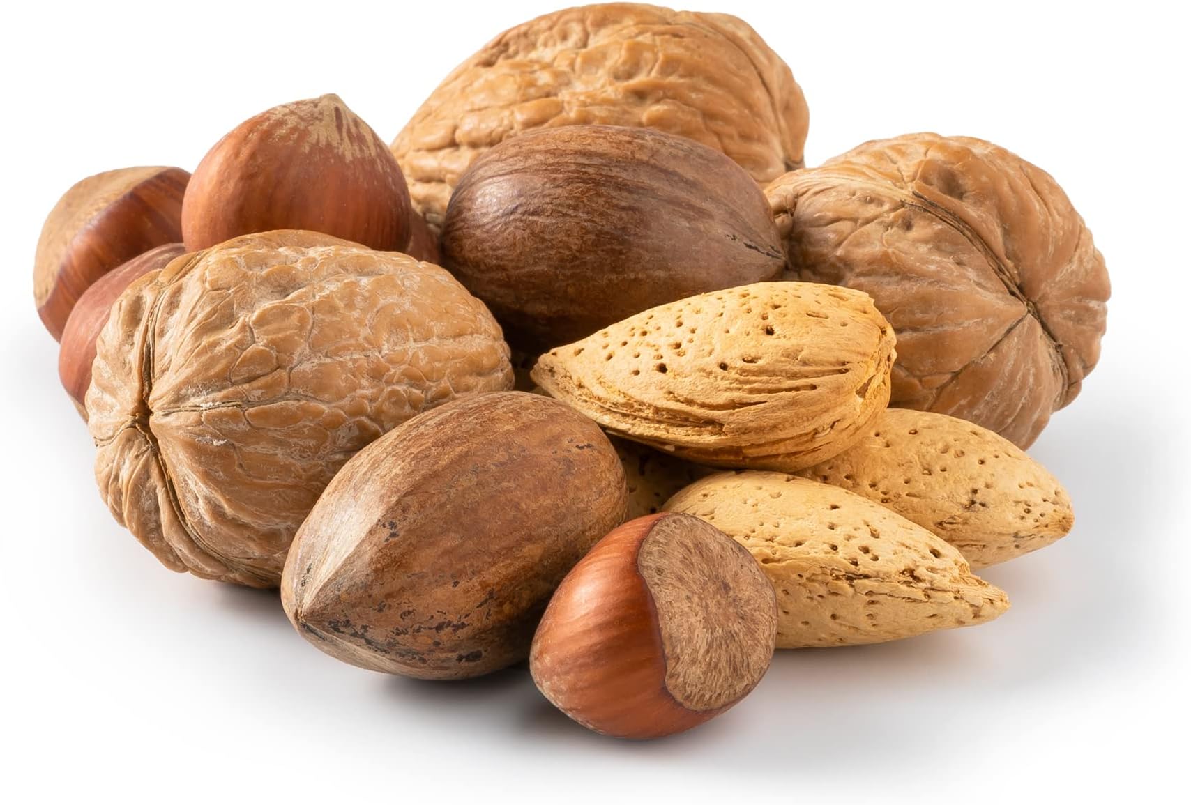 NUTS U.S. – Mixed Nuts In Shell (Almonds, Walnuts, Hazelnuts, Pecans) | No Added Colors and No Artificial Flavors | Fresh Buttery Taste and Raw |Packed In Resealable Bags (6 LBS)