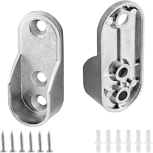 Miniatura 16 de Paquete de 2 soportes ovalados de extremo de barra de armario, soporte de armario de aleación de zinc, soporte de barra de armario para varillas
