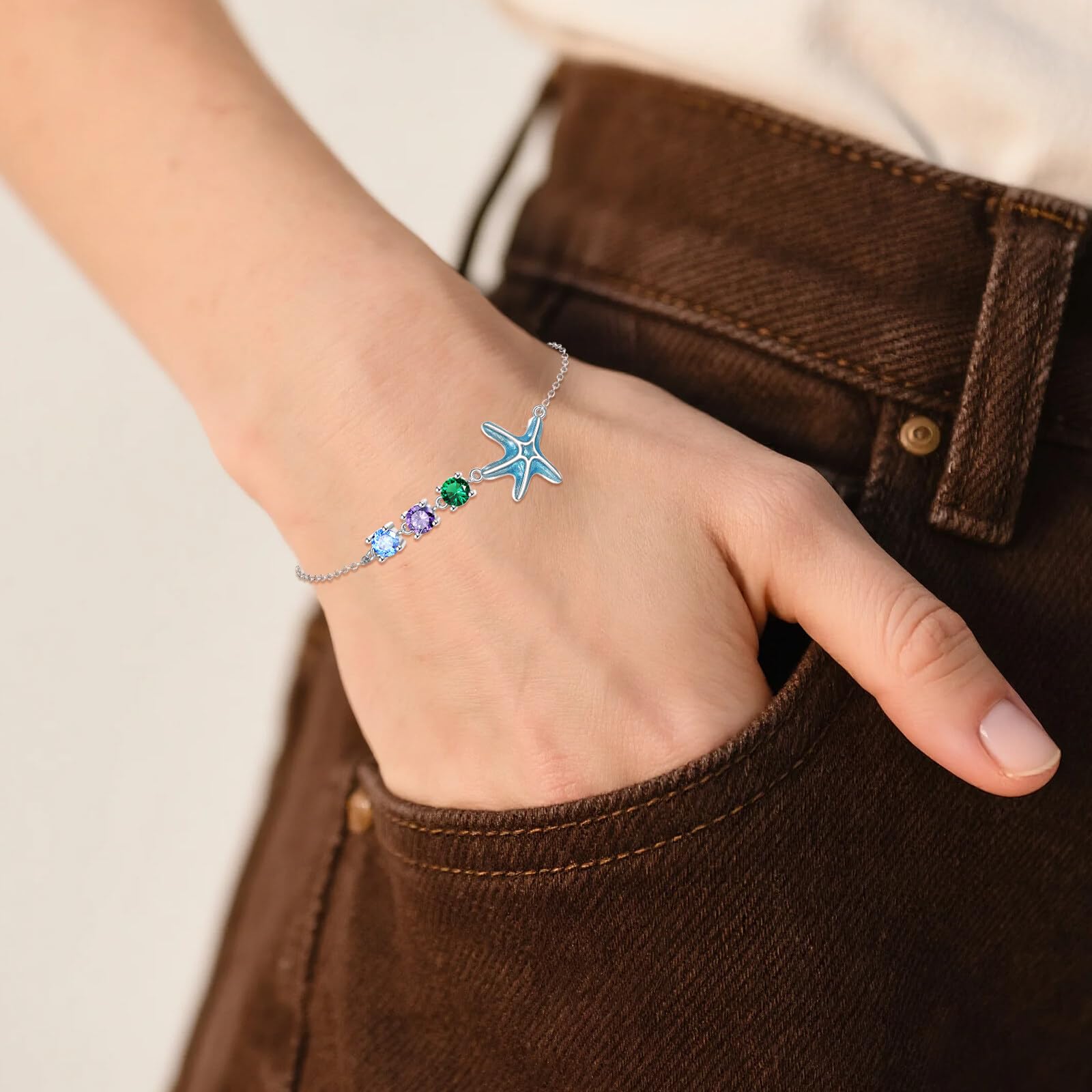 LONAGO Seestern Armband für Damen 925er Sterlingsilber Blauer Seestern mit Bunten Zirkonia Armband