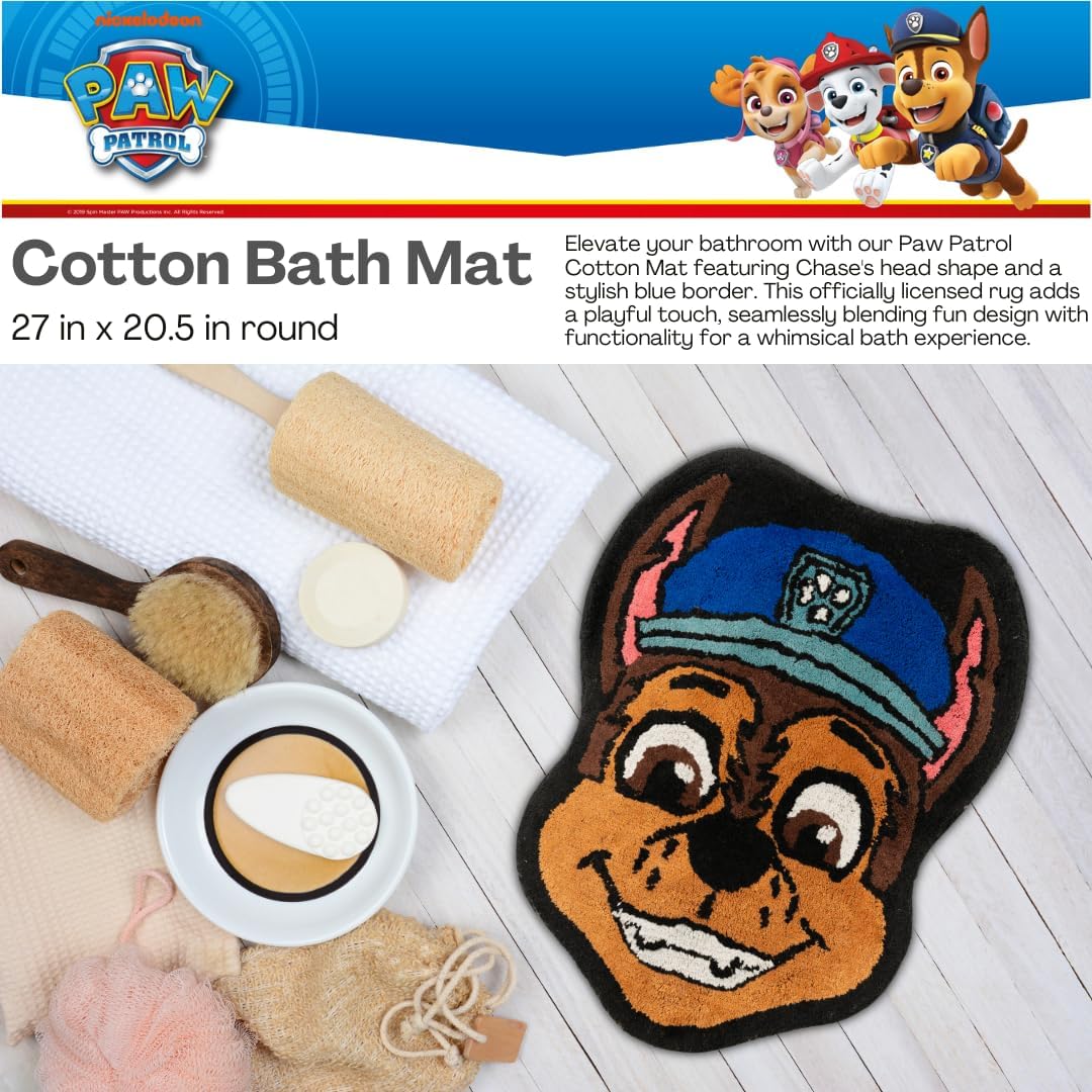 Paw Patrol Chase 100% Cotton Non Slip Plush Bathroom Mat Rug (Officially Licensed Product) By Franco