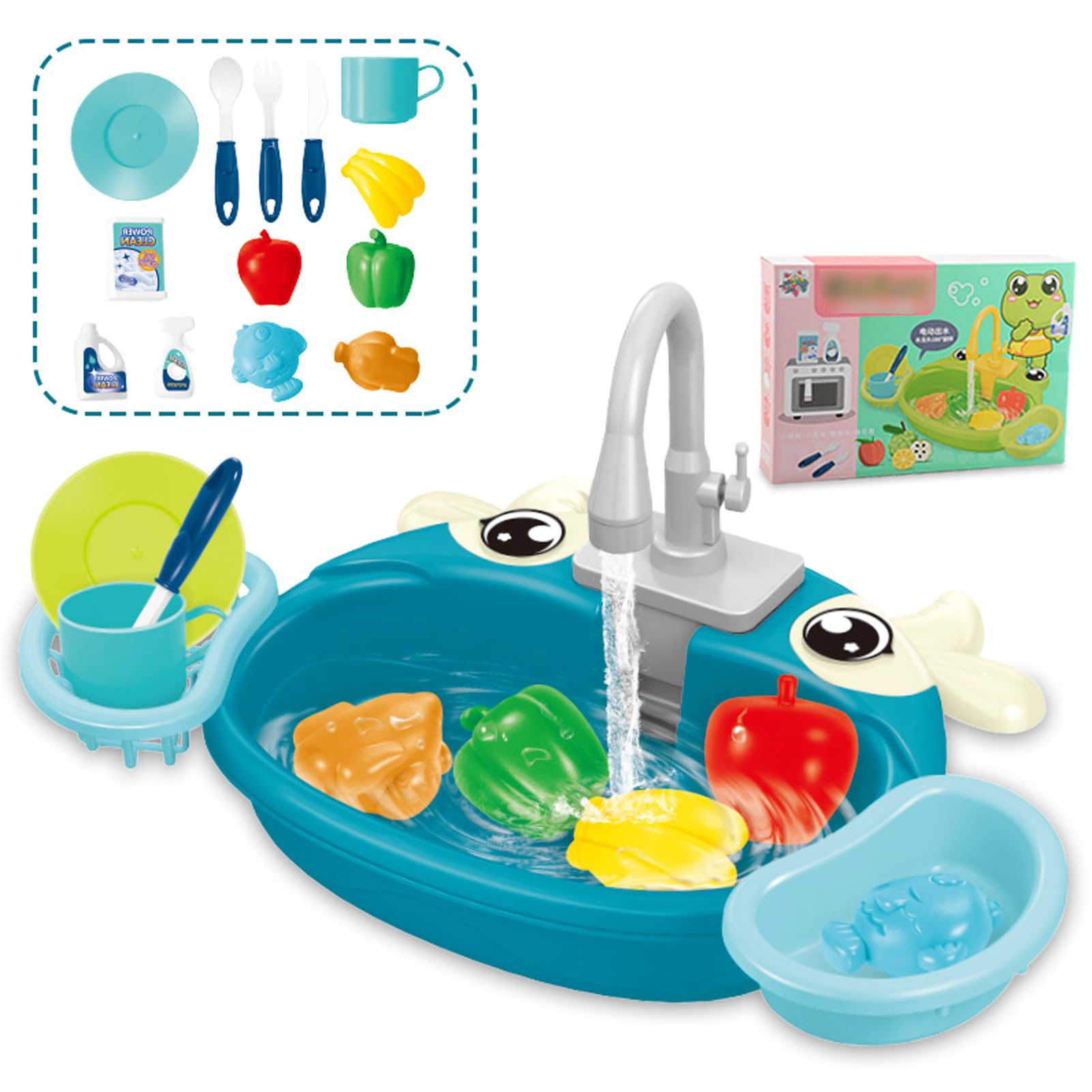 Zirkulierendes Wasser Küchenspülenspielzeug, lehrreich und unterhaltsam für Kinder, simulierte Küchenspüle ist einfach zusammenzubauen, Blau