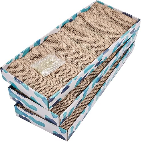 Miniatura 1 de PEEKAB Rascador de cartón reversible para gatos y gatos, almohadilla para rascar gatitos corrugado para rascar la cama incluida (paquete de 3)